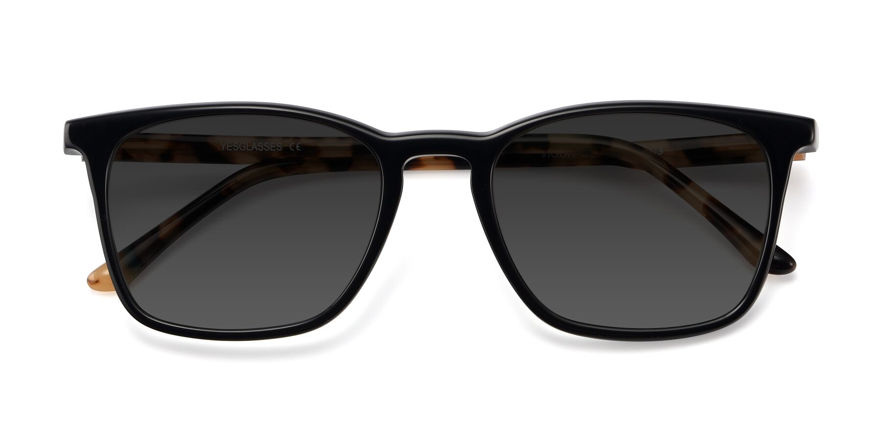 Folded Front of Vigor in Black-Tortoise with Gray Tinted Lenses