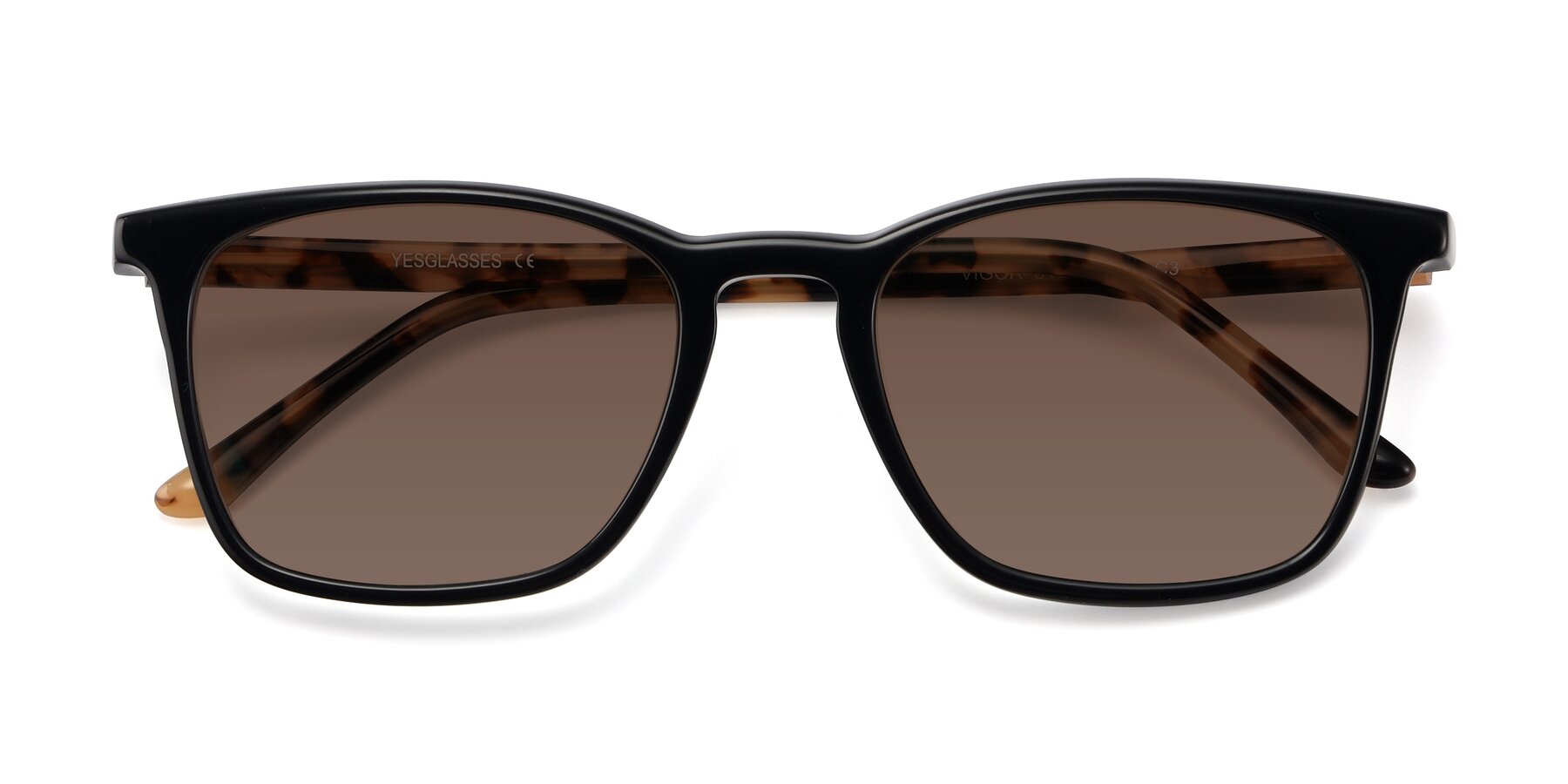 Folded Front of Vigor in Black-Tortoise with Brown Tinted Lenses