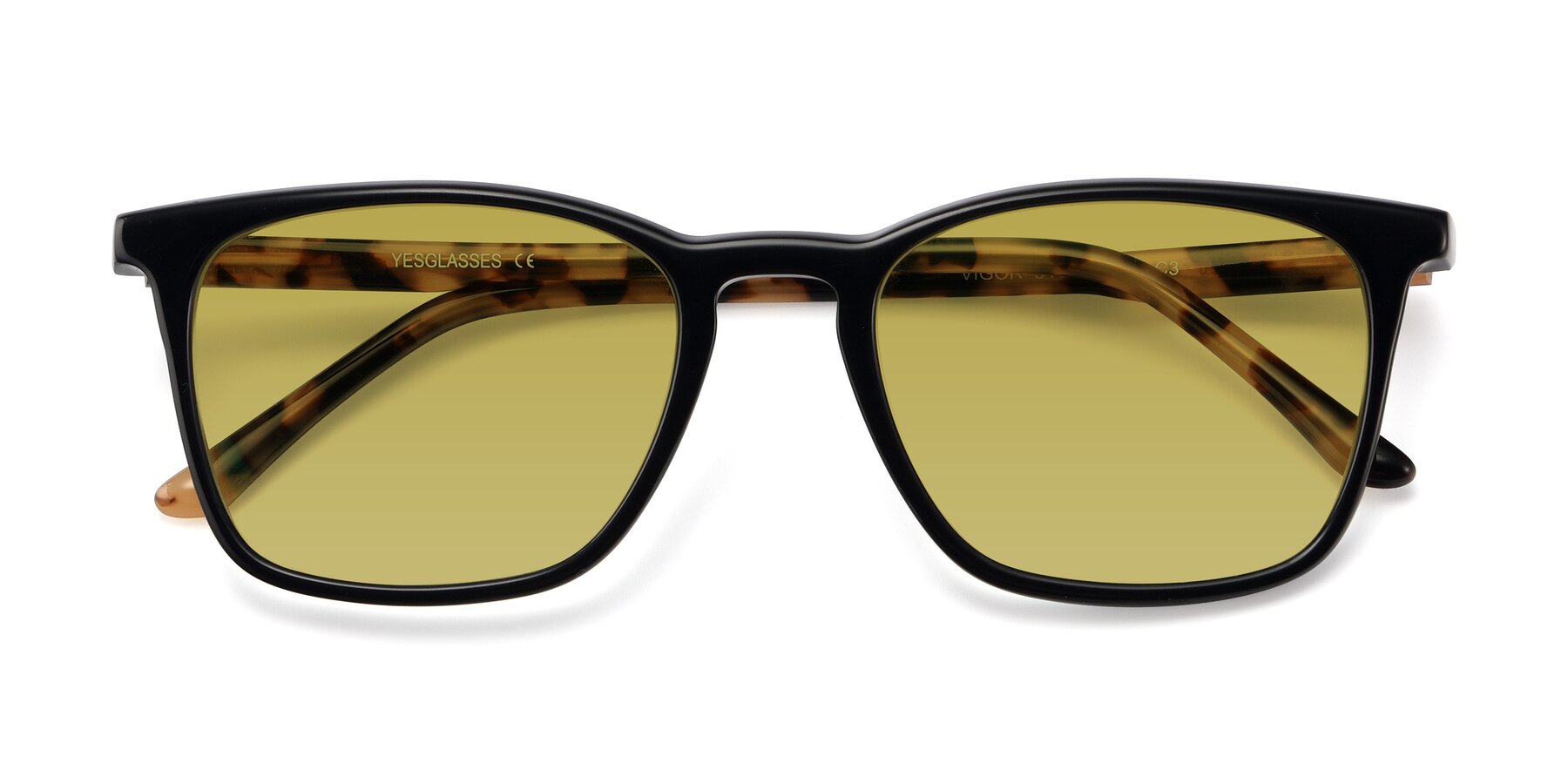 Folded Front of Vigor in Black-Tortoise with Champagne Tinted Lenses