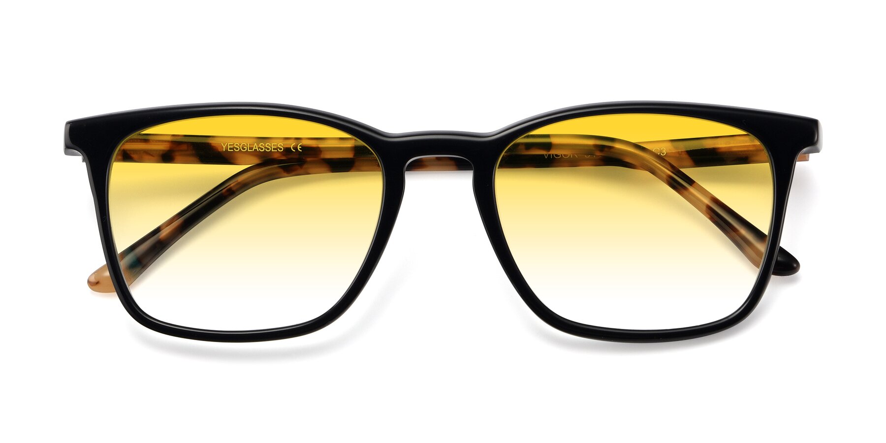 Folded Front of Vigor in Black-Tortoise with Yellow Gradient Lenses