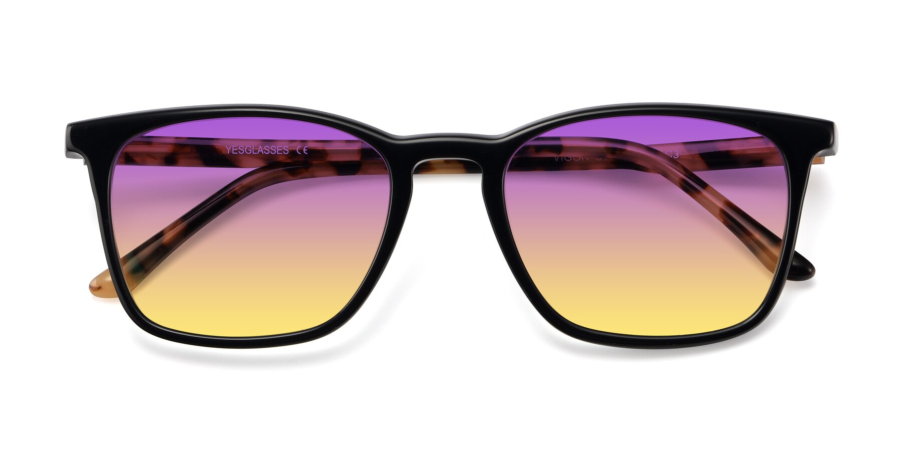 Folded Front of Vigor in Black-Tortoise with Purple / Yellow Gradient Lenses