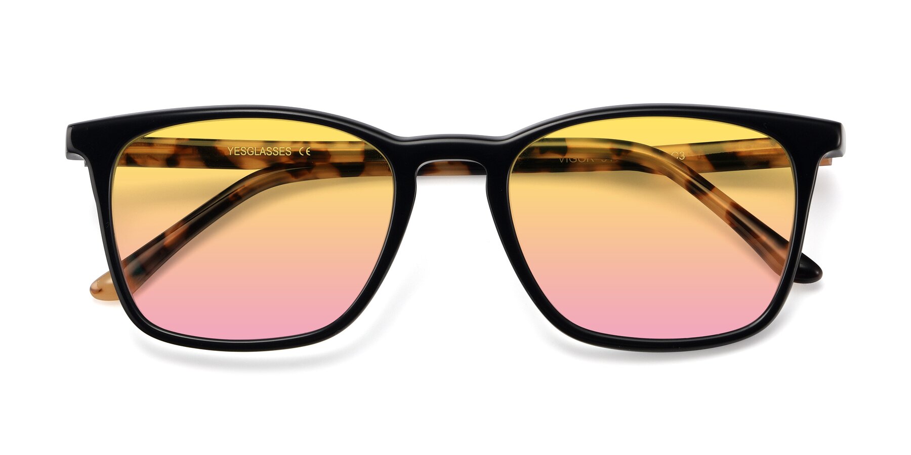 Folded Front of Vigor in Black-Tortoise with Yellow / Pink Gradient Lenses