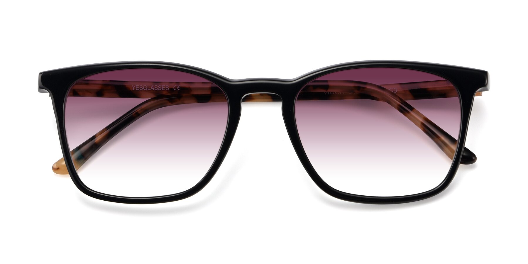 Folded Front of Vigor in Black-Tortoise with Wine Gradient Lenses