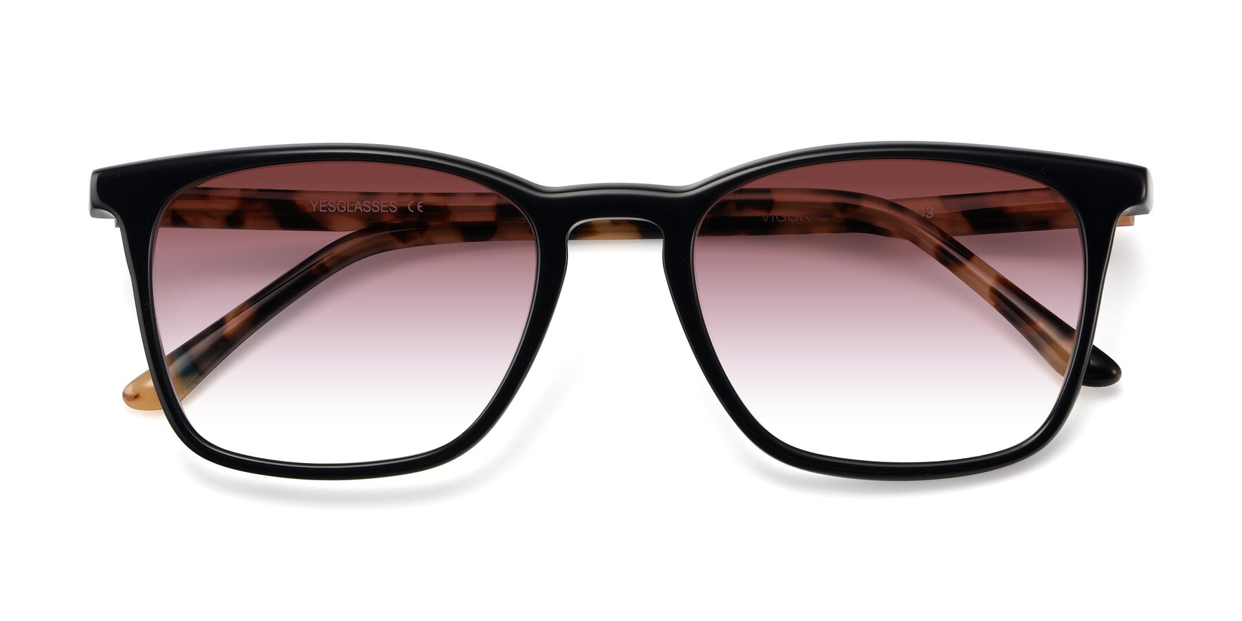 Folded Front of Vigor in Black-Tortoise with Garnet Gradient Lenses