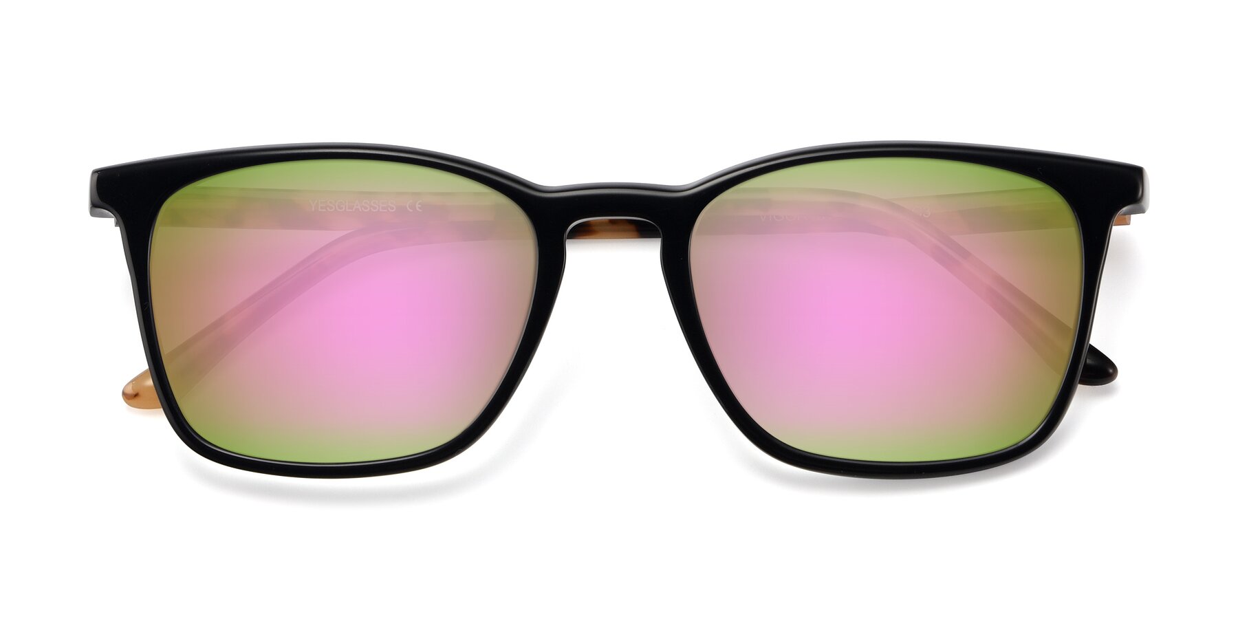 Folded Front of Vigor in Black-Tortoise with Pink Mirrored Lenses