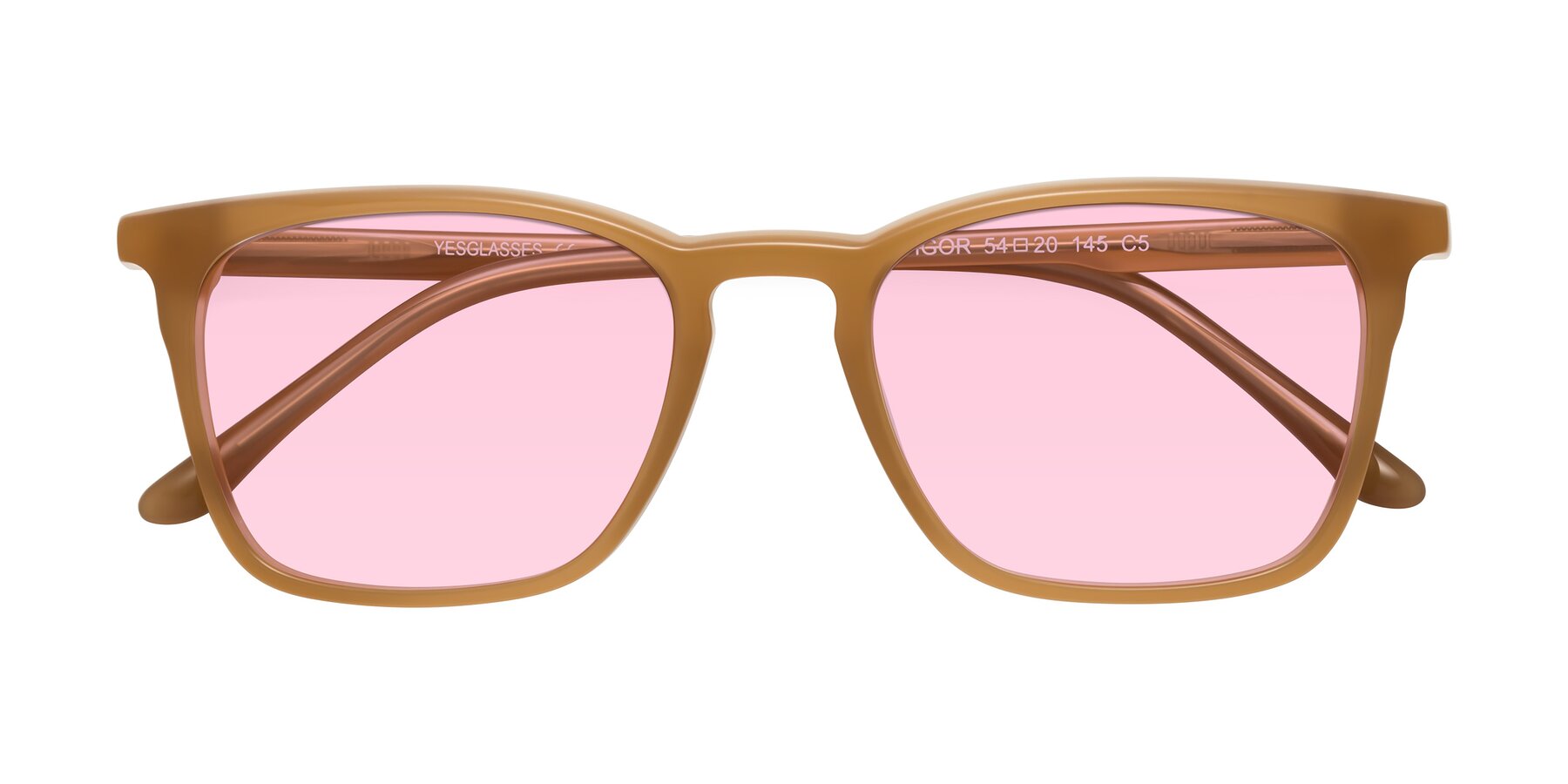 Folded Front of Vigor in Caramel with Light Pink Tinted Lenses