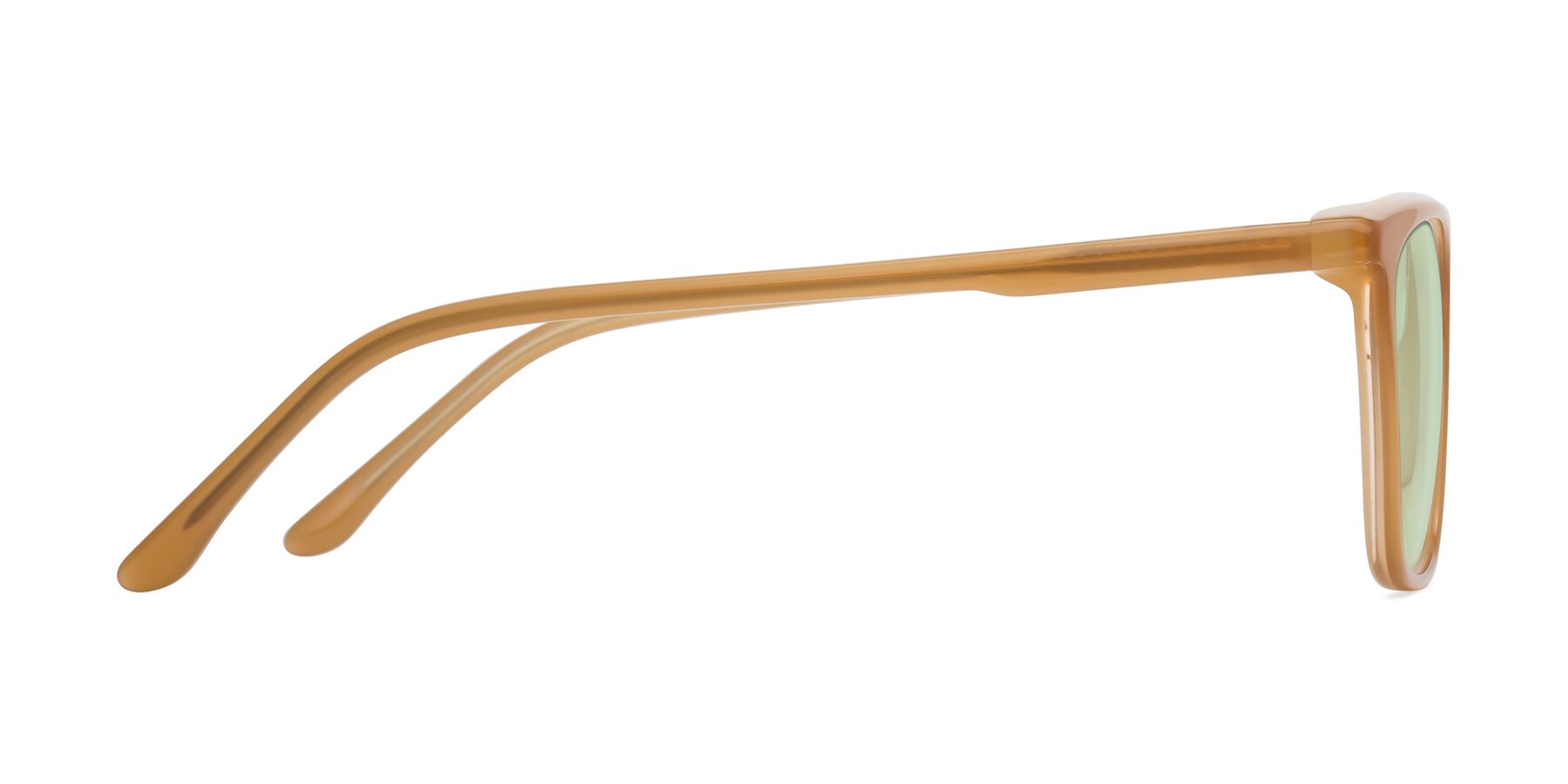 Side of Vigor in Caramel with Light Green Tinted Lenses