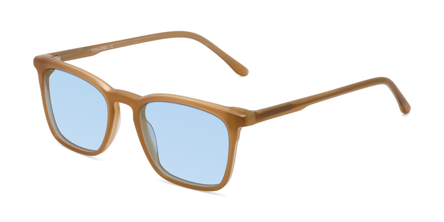 Angle of Vigor in Caramel with Light Blue Tinted Lenses