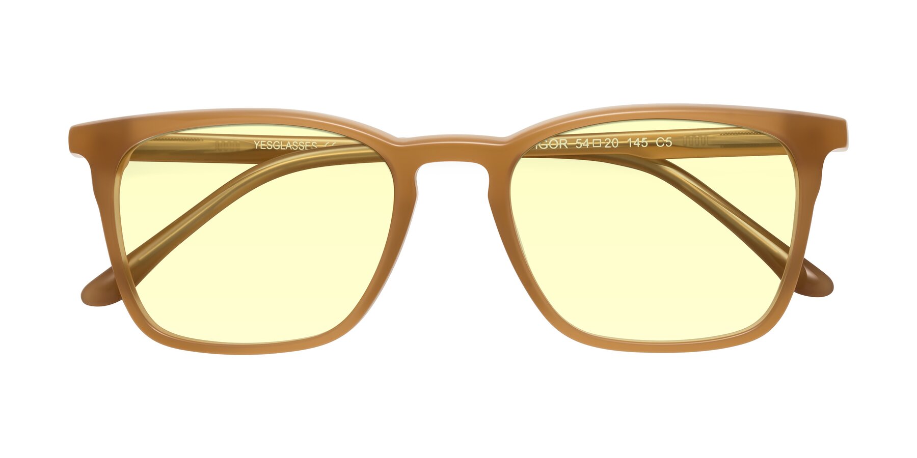 Folded Front of Vigor in Caramel with Light Yellow Tinted Lenses