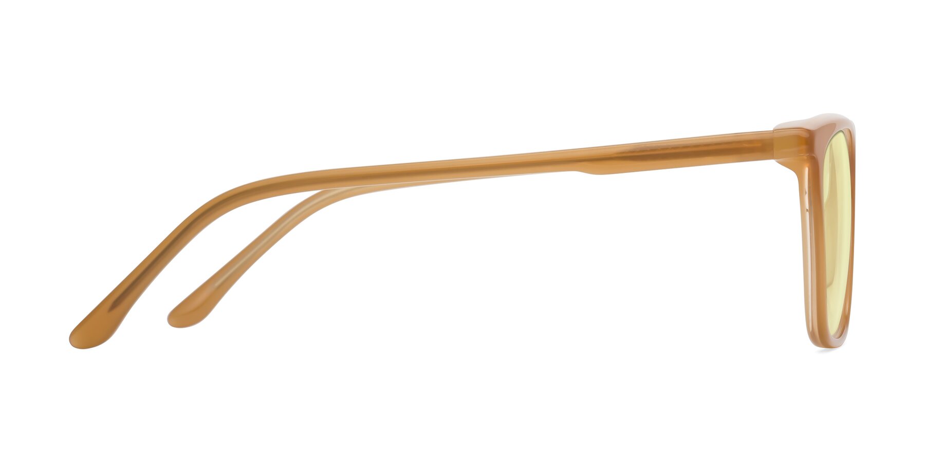 Side of Vigor in Caramel with Light Yellow Tinted Lenses