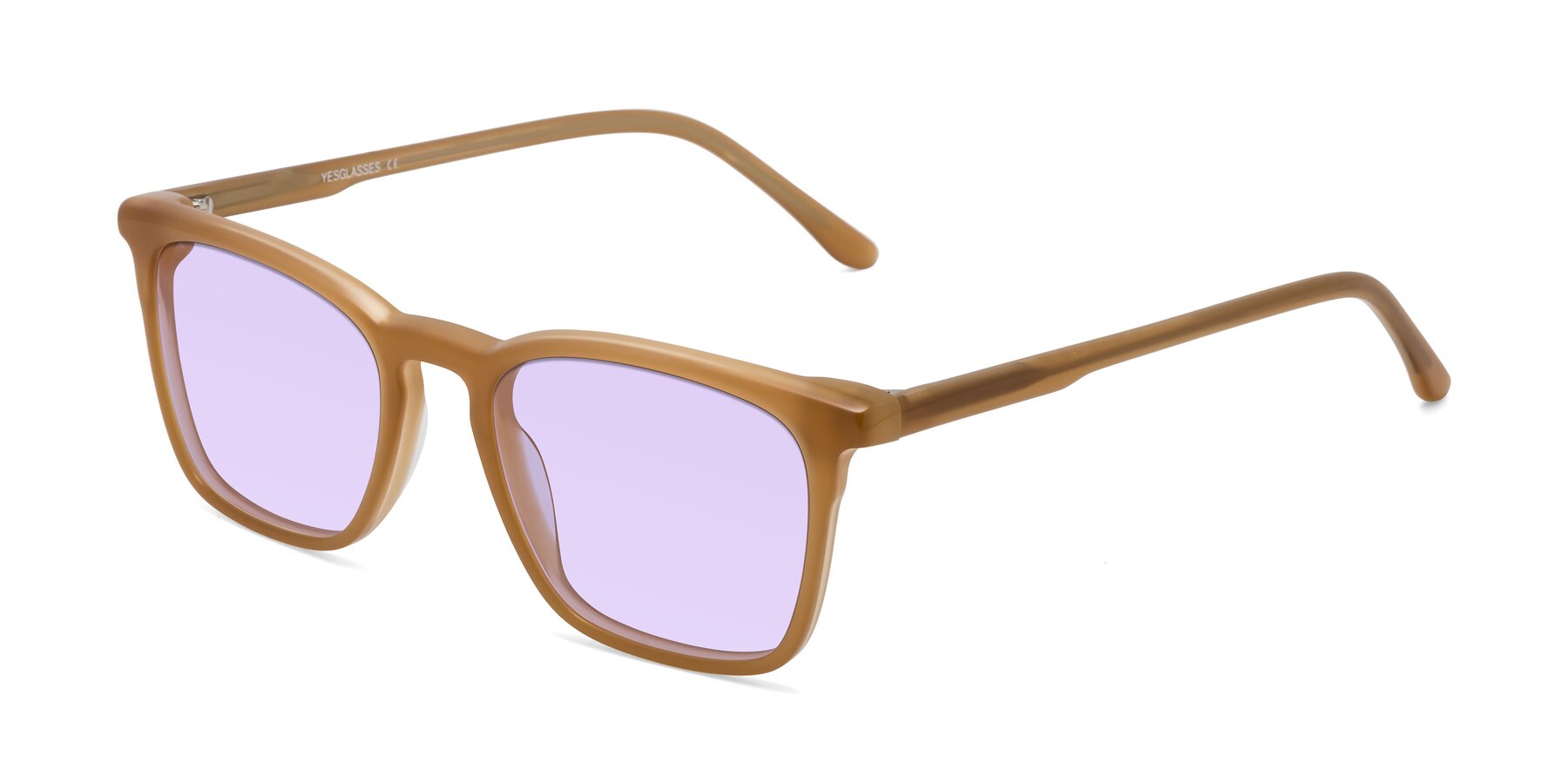 Angle of Vigor in Caramel with Light Purple Tinted Lenses