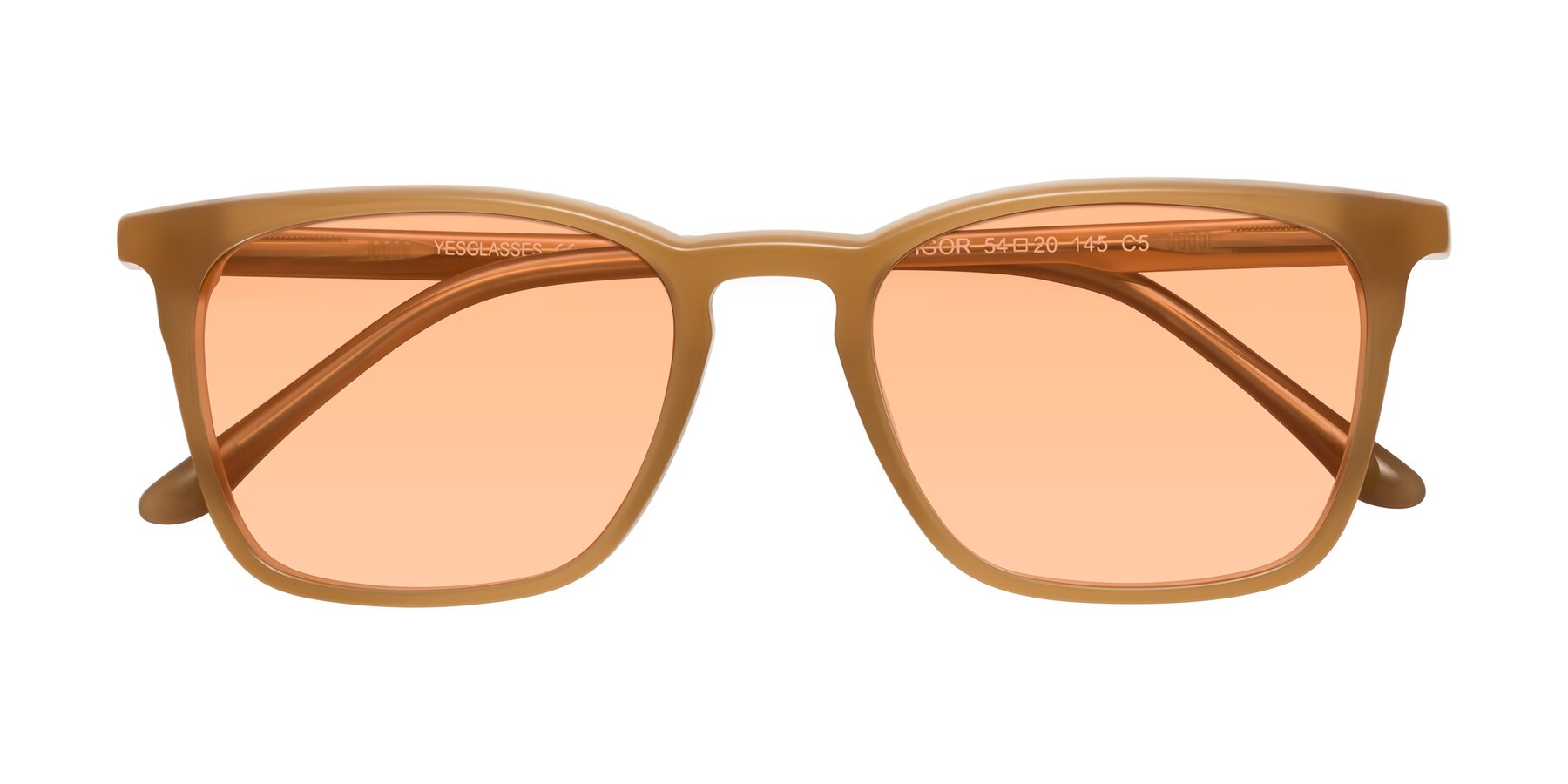 Folded Front of Vigor in Caramel with Light Orange Tinted Lenses