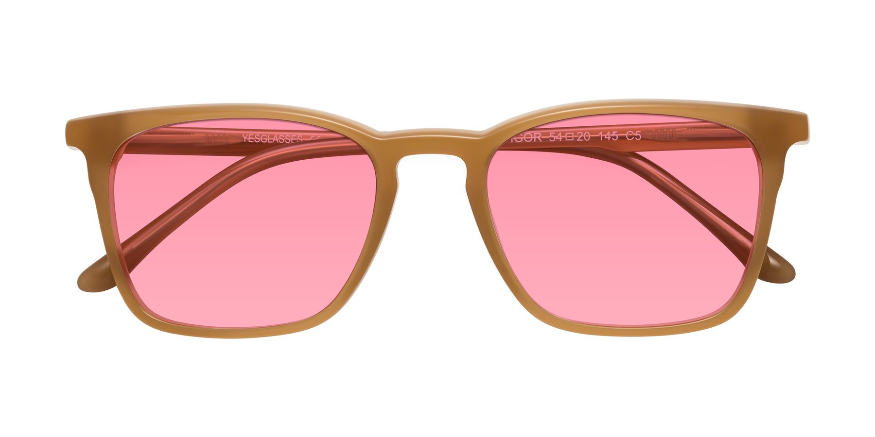 Folded Front of Vigor in Caramel with Pink Tinted Lenses