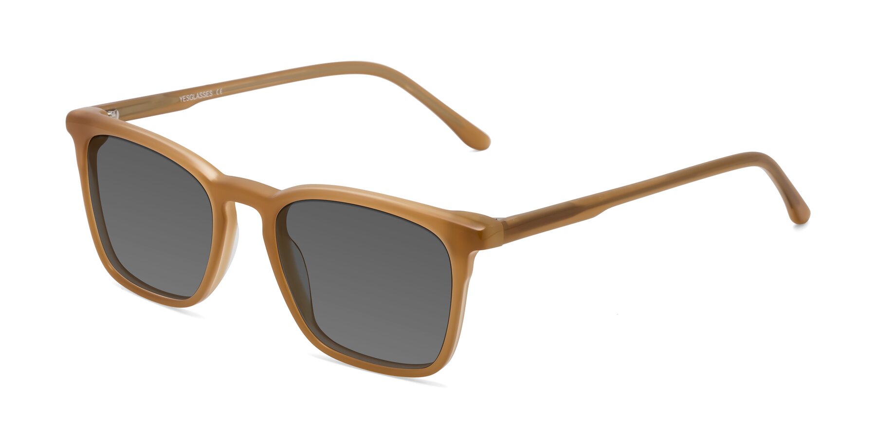 Angle of Vigor in Caramel with Medium Gray Tinted Lenses