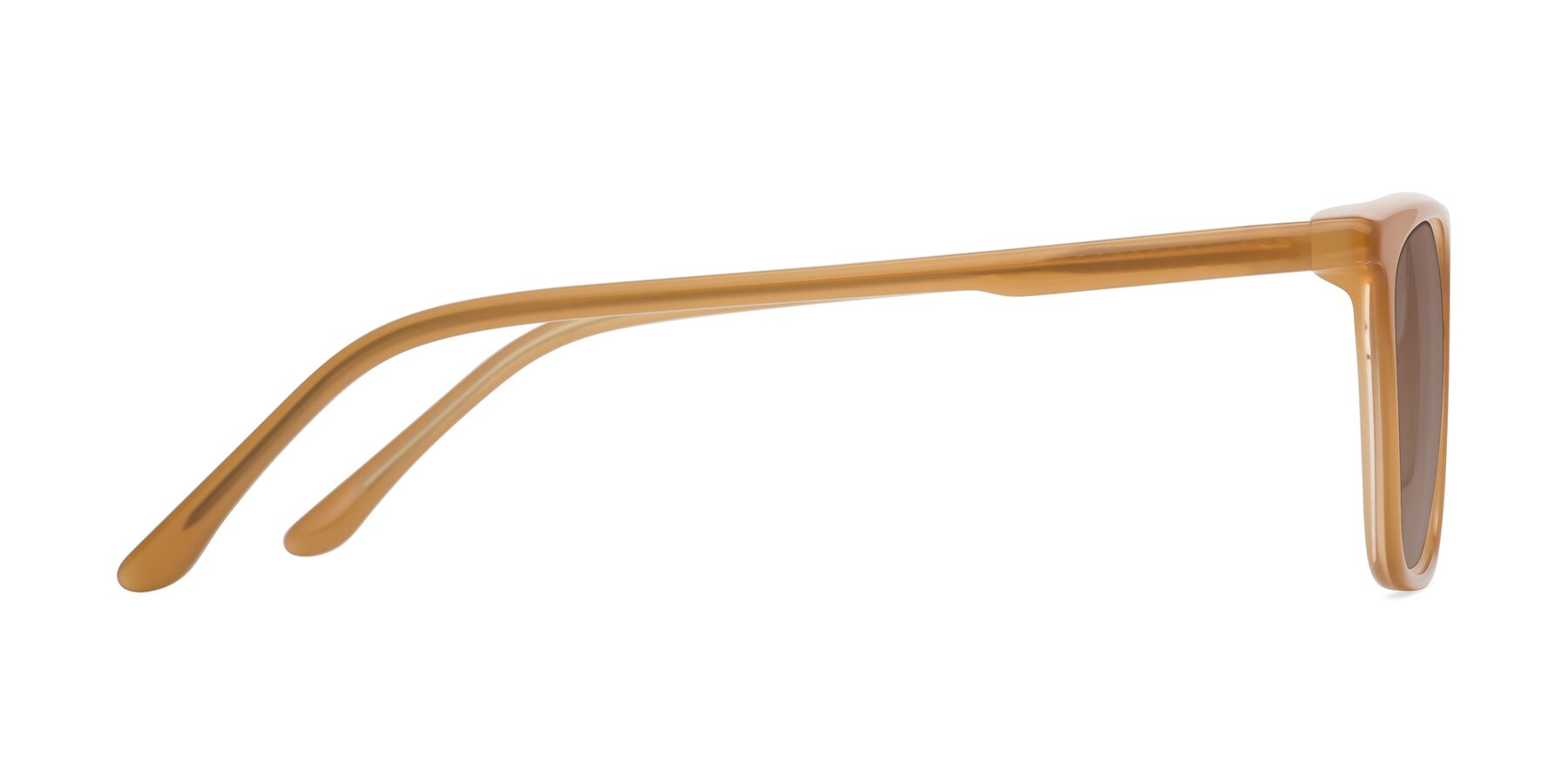 Side of Vigor in Caramel with Medium Brown Tinted Lenses