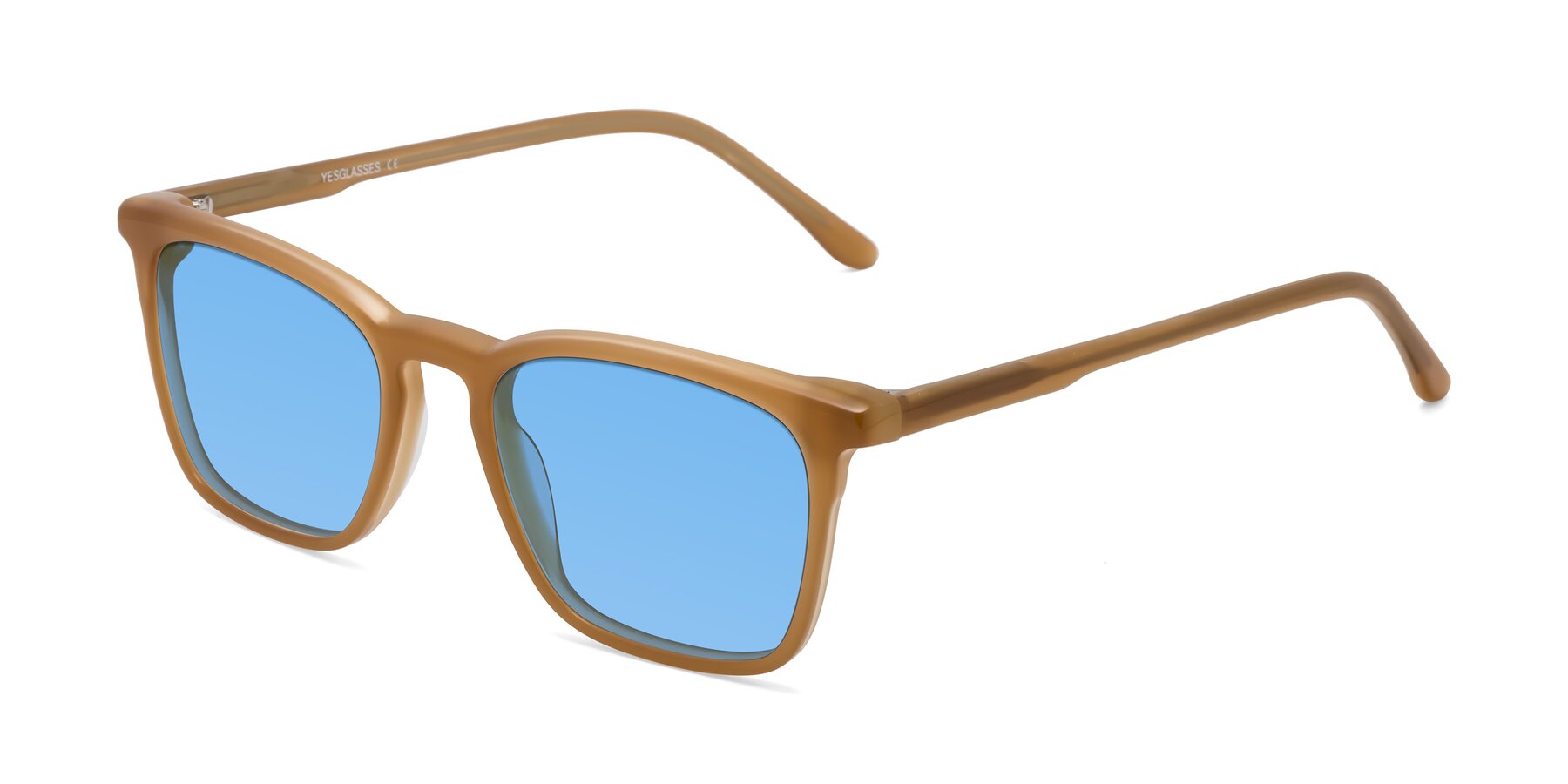 Angle of Vigor in Caramel with Medium Blue Tinted Lenses