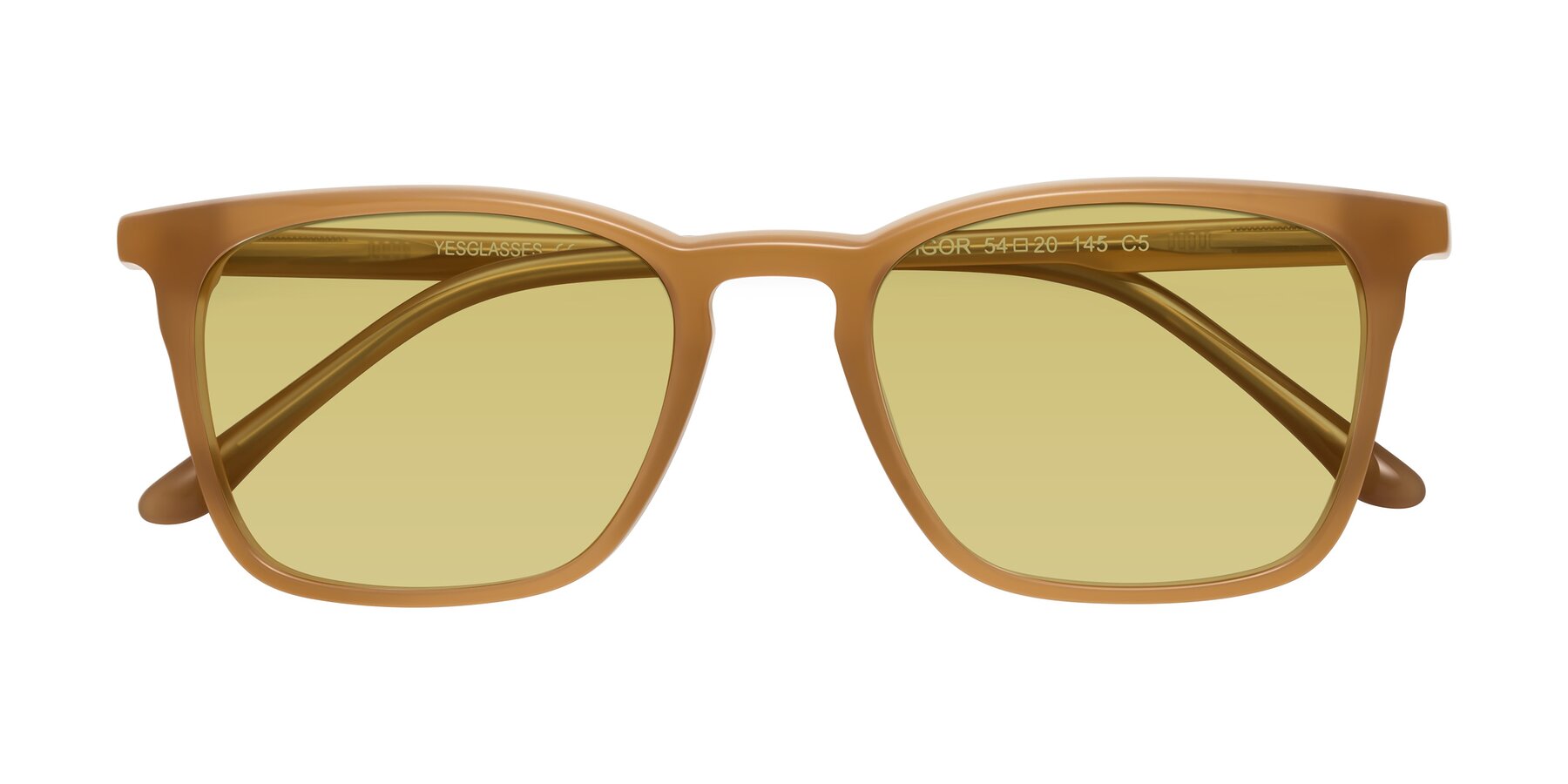 Folded Front of Vigor in Caramel with Medium Champagne Tinted Lenses