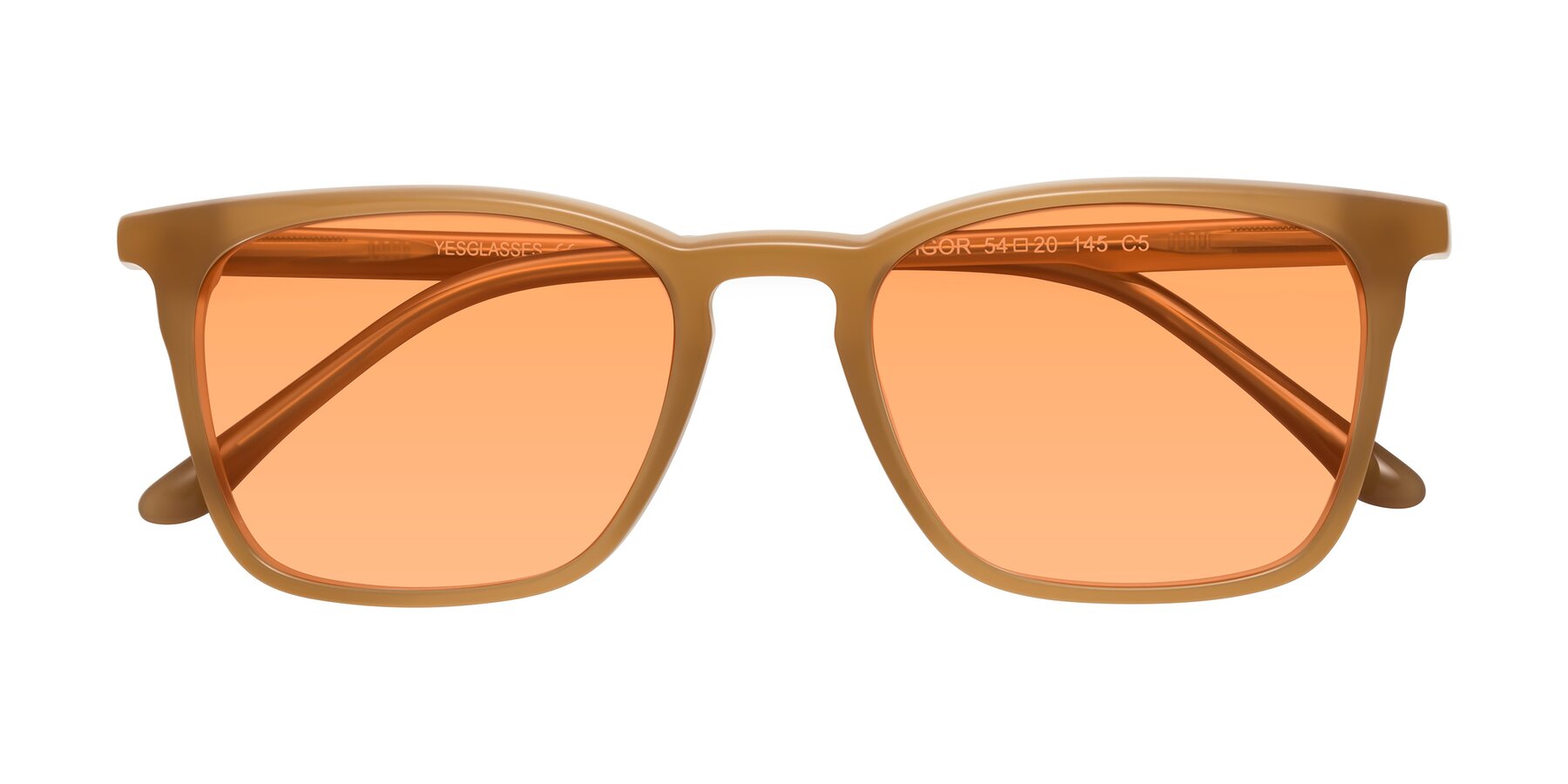 Folded Front of Vigor in Caramel with Medium Orange Tinted Lenses