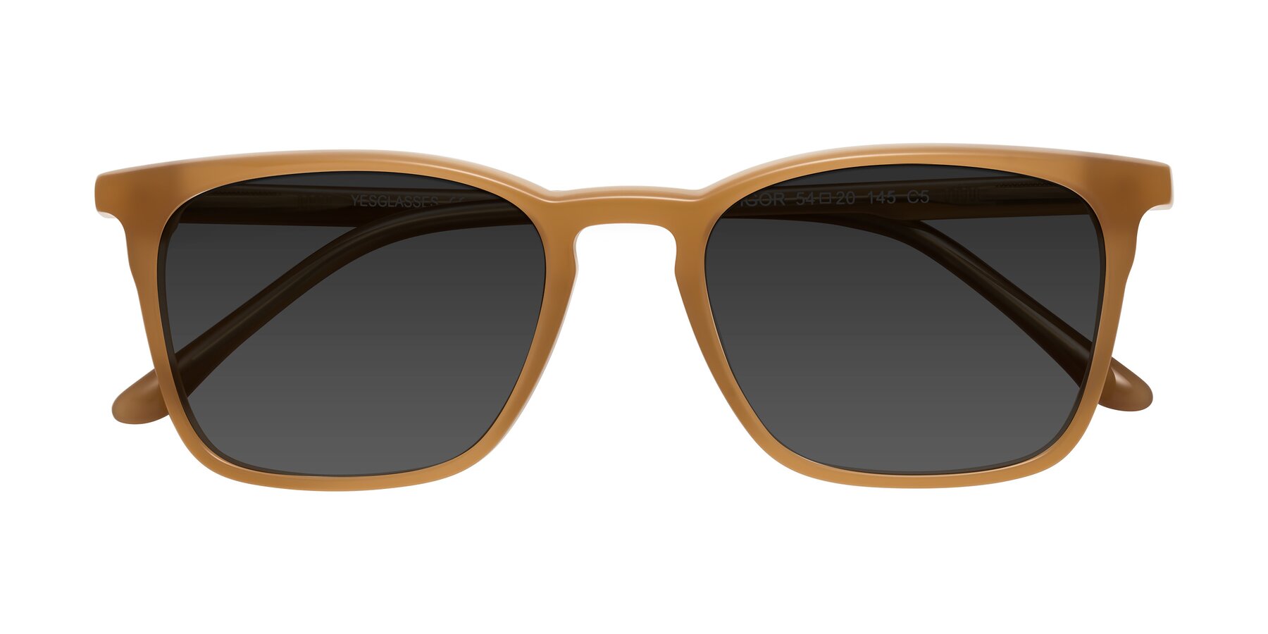 Folded Front of Vigor in Caramel with Gray Tinted Lenses