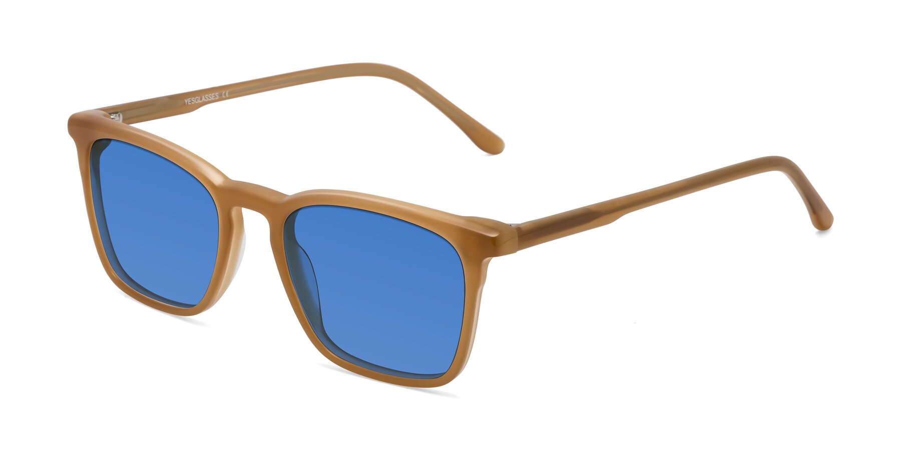 Angle of Vigor in Caramel with Blue Tinted Lenses