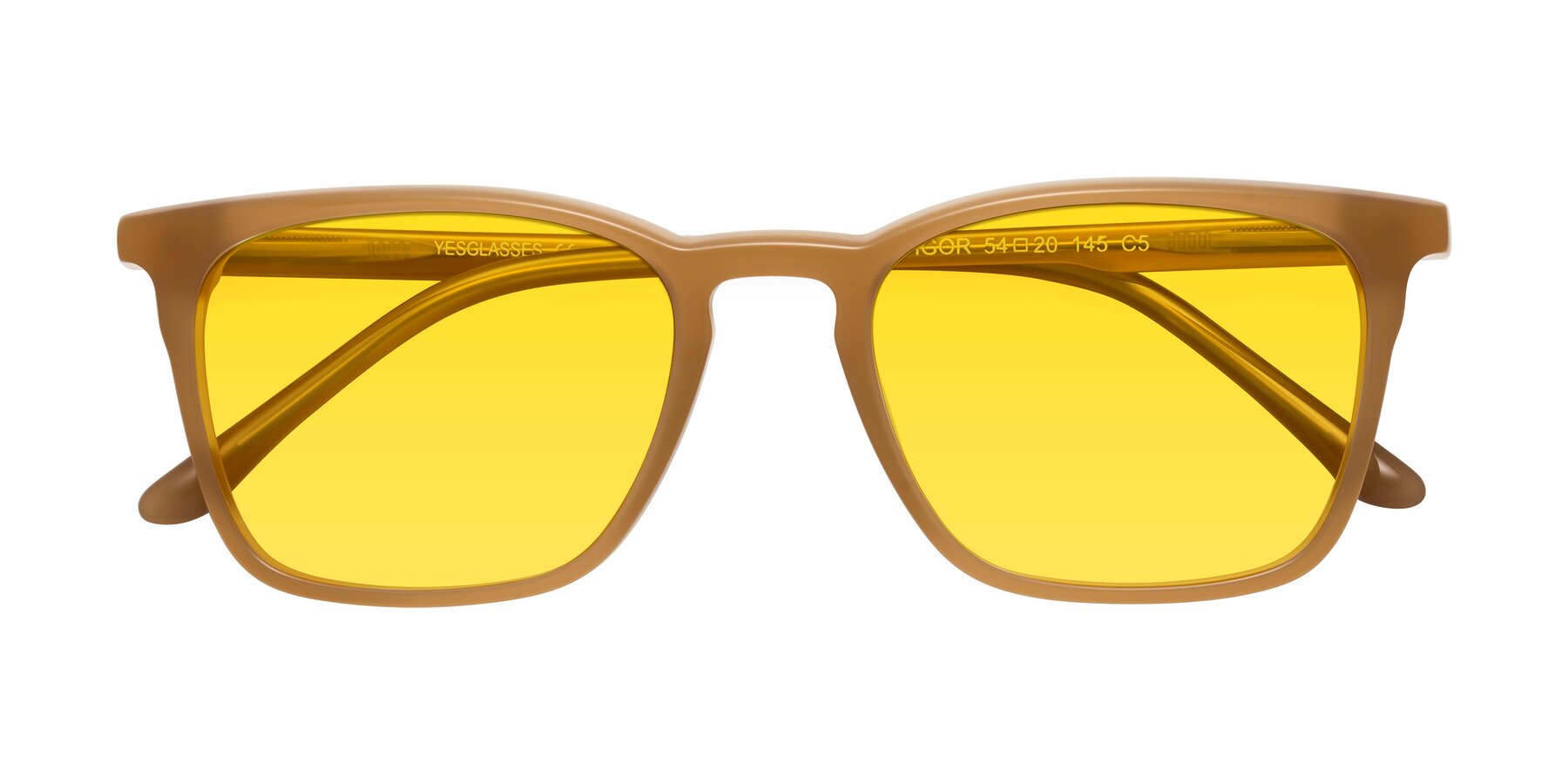 Folded Front of Vigor in Caramel with Yellow Tinted Lenses