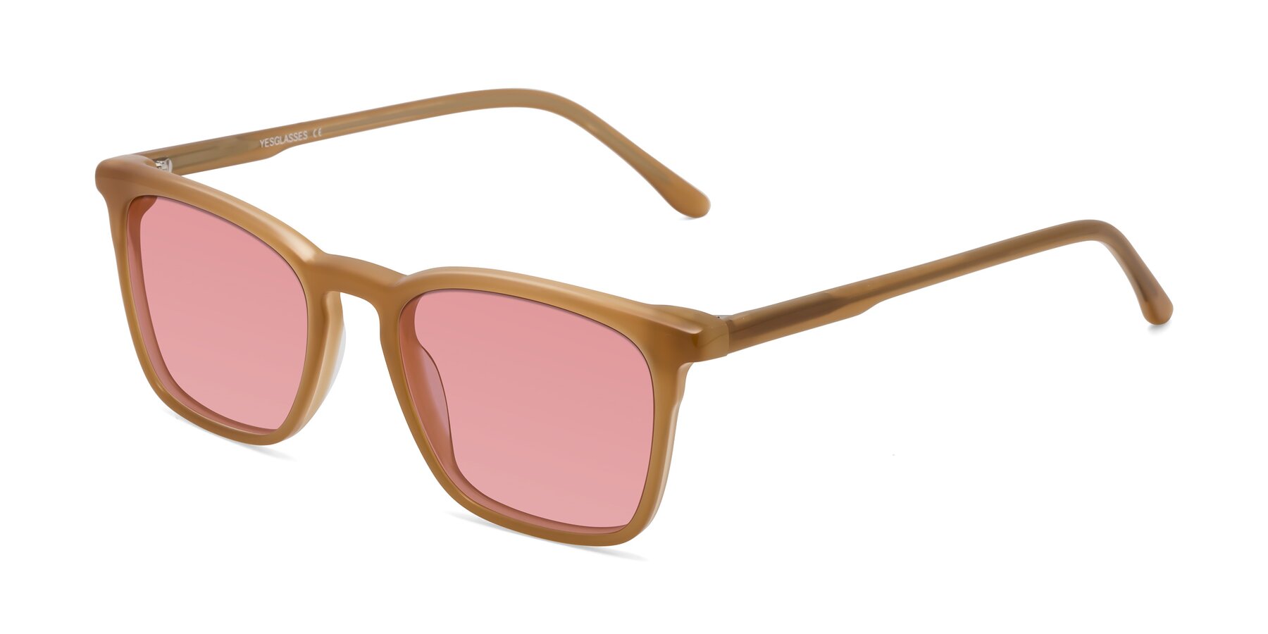 Angle of Vigor in Caramel with Medium Garnet Tinted Lenses