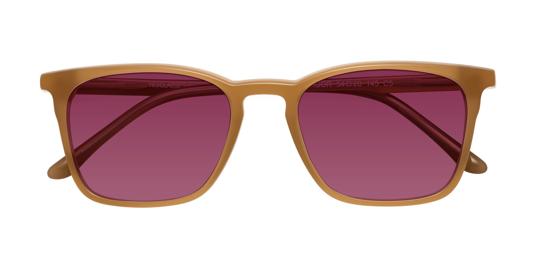 Folded Front of Vigor in Caramel with Wine Tinted Lenses