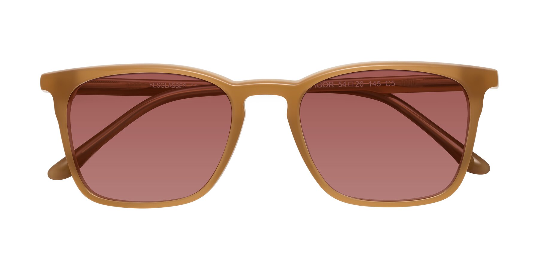 Folded Front of Vigor in Caramel with Garnet Tinted Lenses