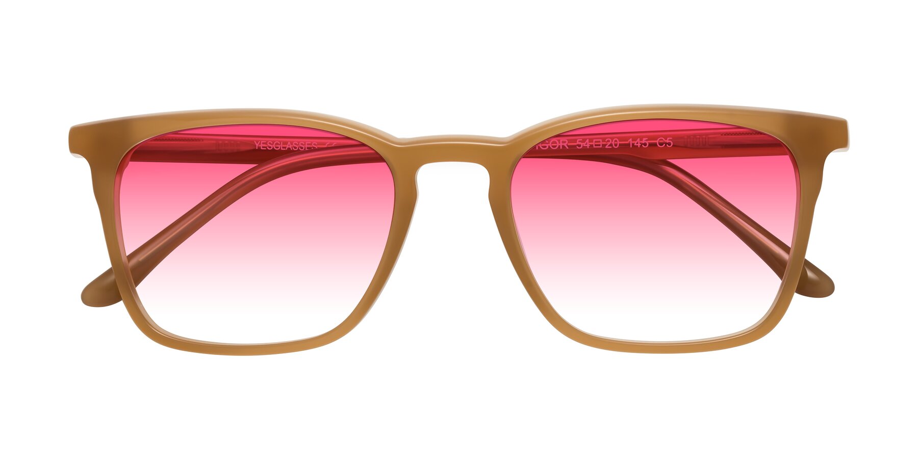 Folded Front of Vigor in Caramel with Pink Gradient Lenses