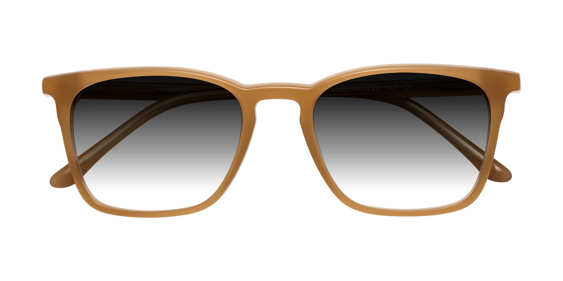 Folded Front of Vigor in Caramel with Gray Gradient Lenses