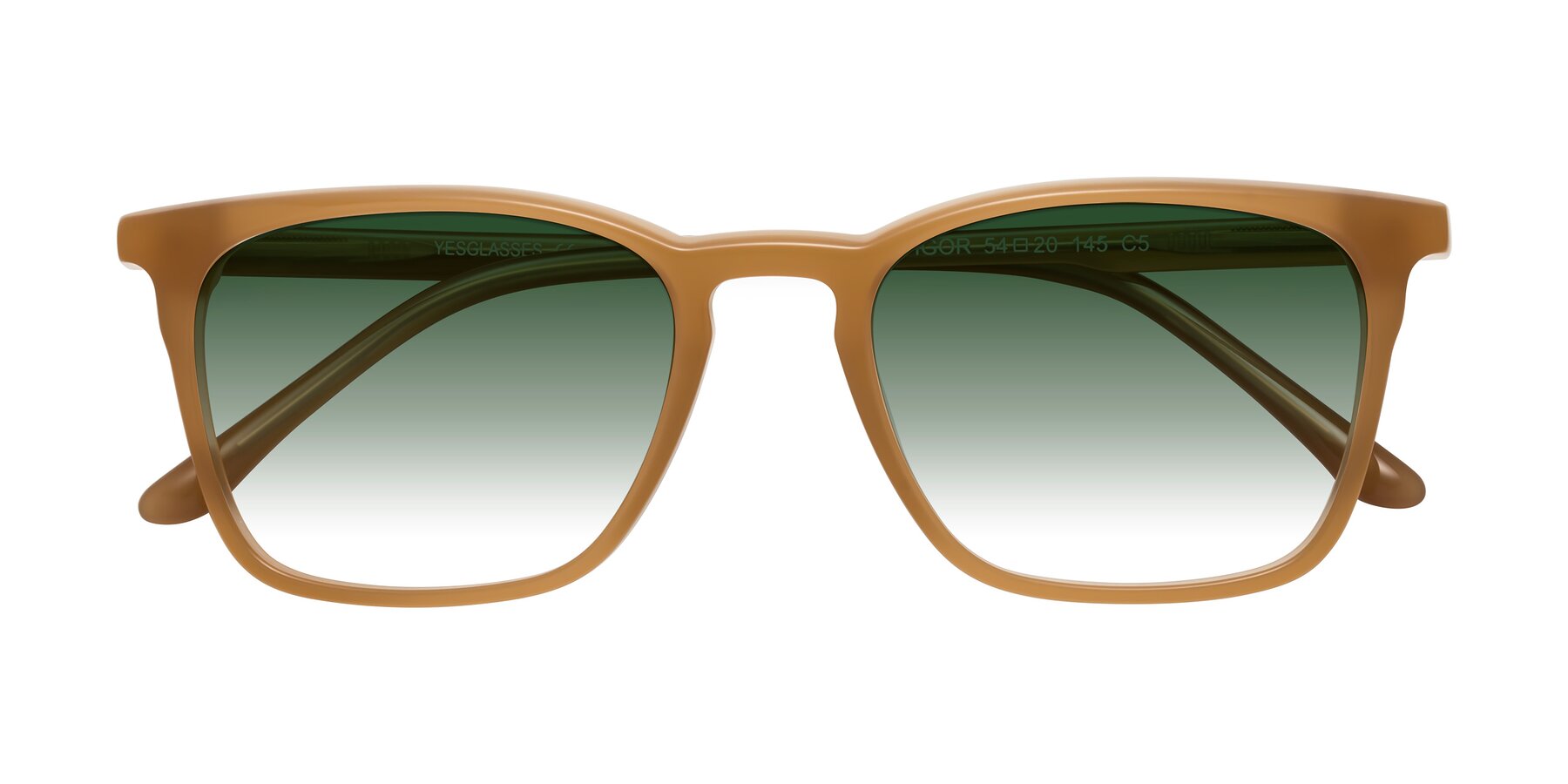 Folded Front of Vigor in Caramel with Green Gradient Lenses