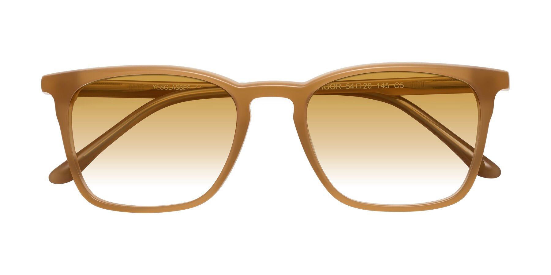 Folded Front of Vigor in Caramel with Champagne Gradient Lenses