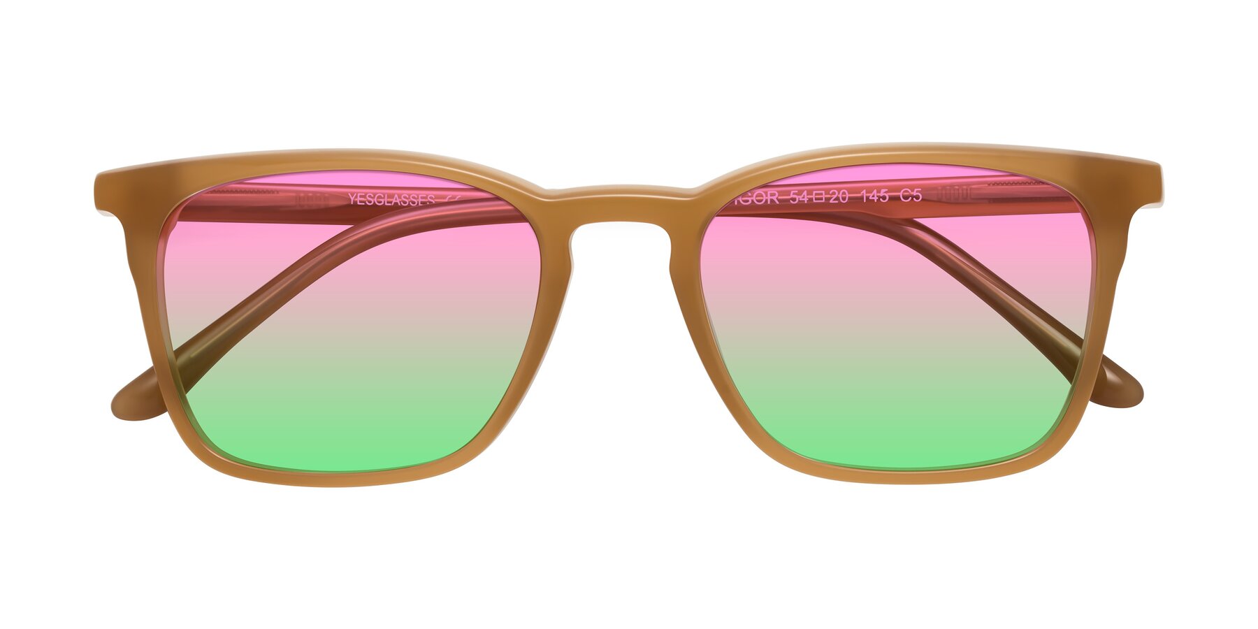 Folded Front of Vigor in Caramel with Pink / Green Gradient Lenses