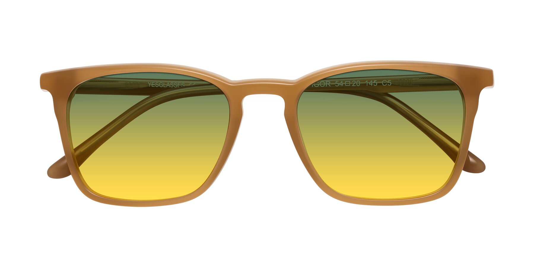 Folded Front of Vigor in Caramel with Green / Yellow Gradient Lenses