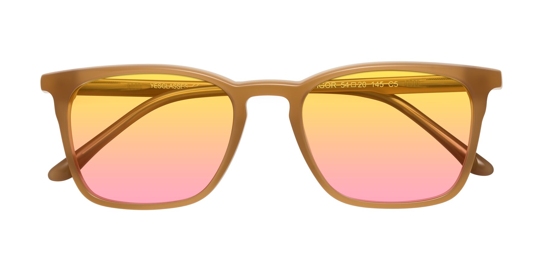 Folded Front of Vigor in Caramel with Yellow / Pink Gradient Lenses