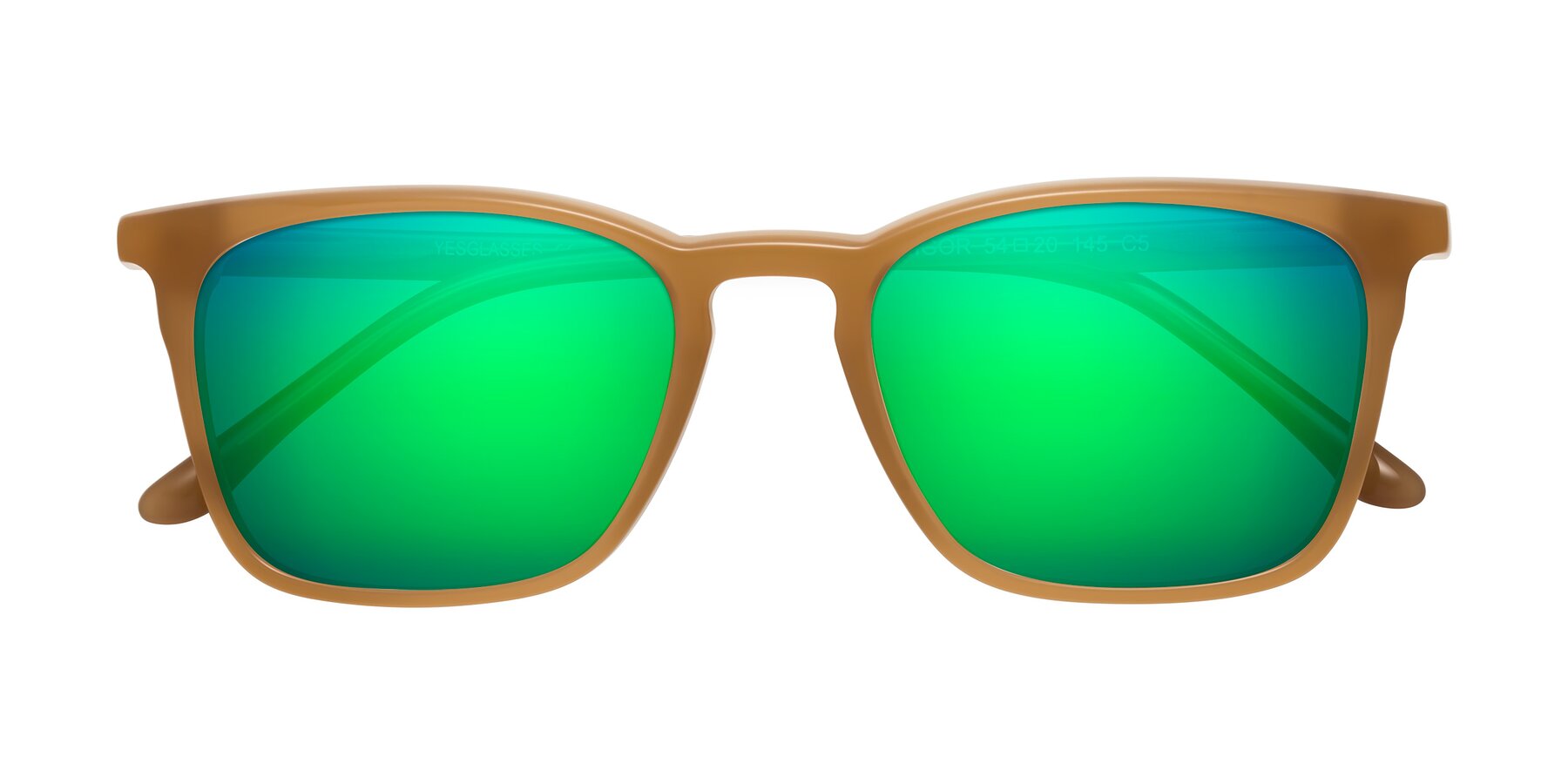 Folded Front of Vigor in Caramel with Green Mirrored Lenses