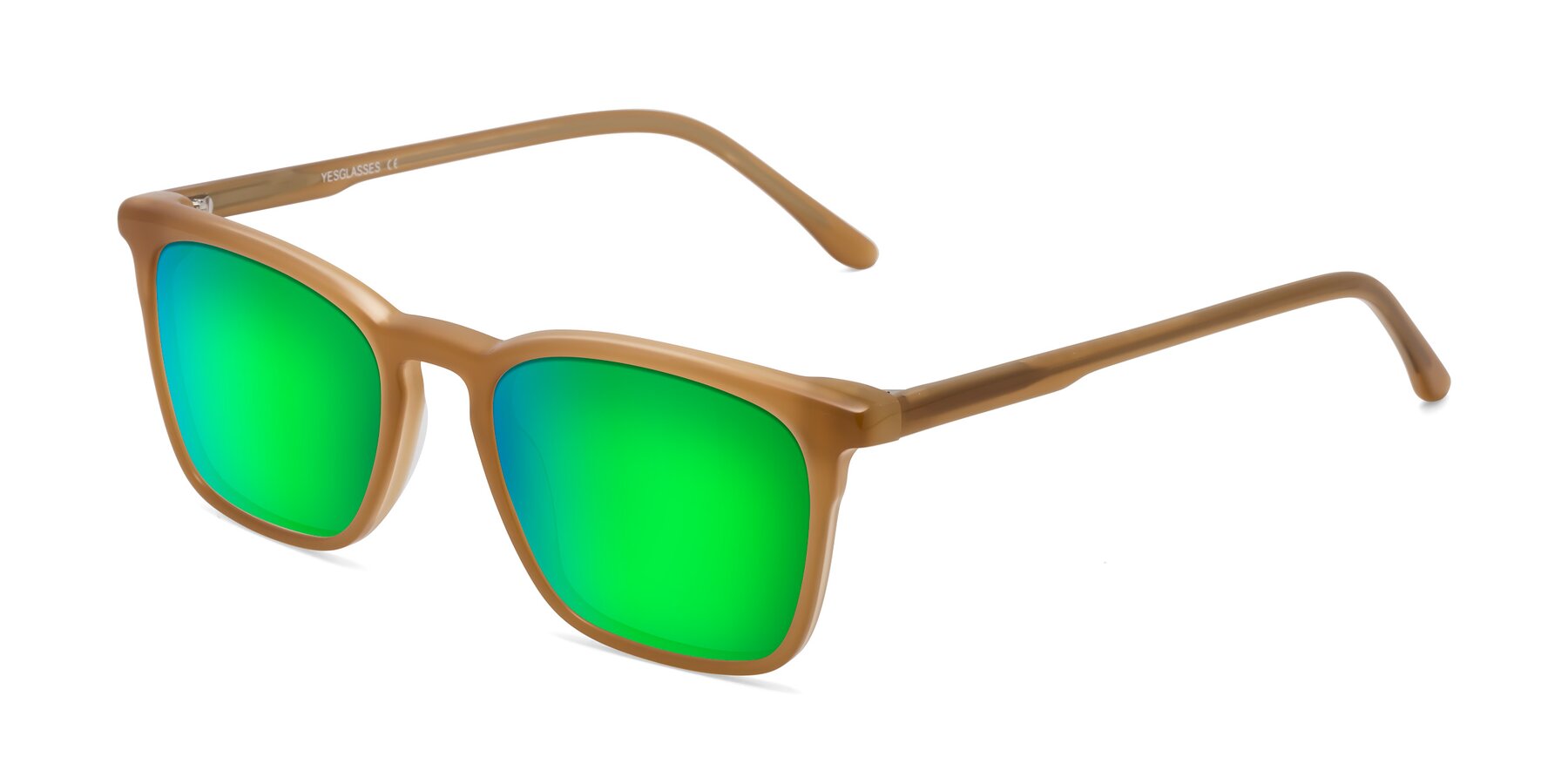 Angle of Vigor in Caramel with Green Mirrored Lenses