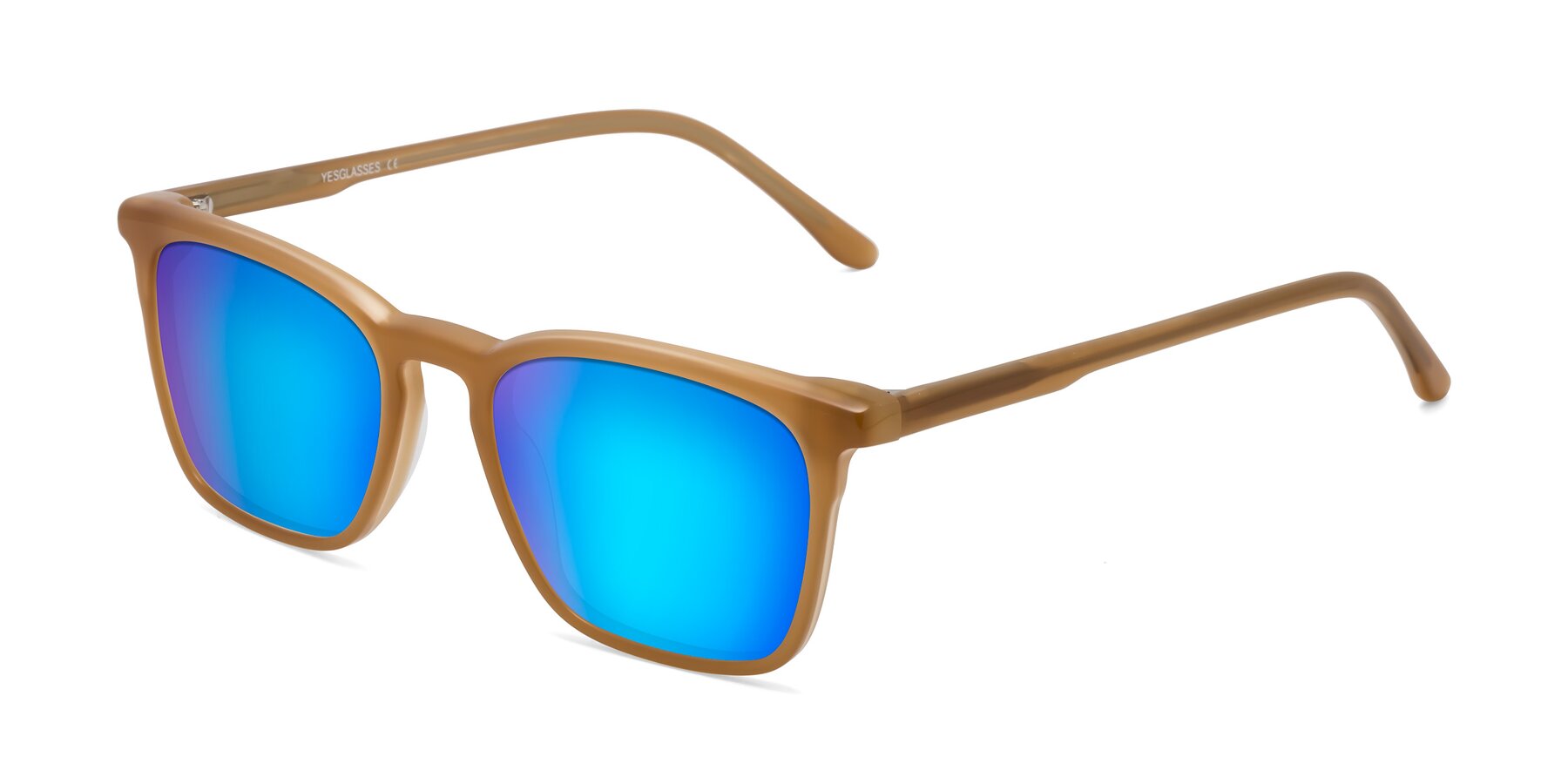 Angle of Vigor in Caramel with Blue Mirrored Lenses