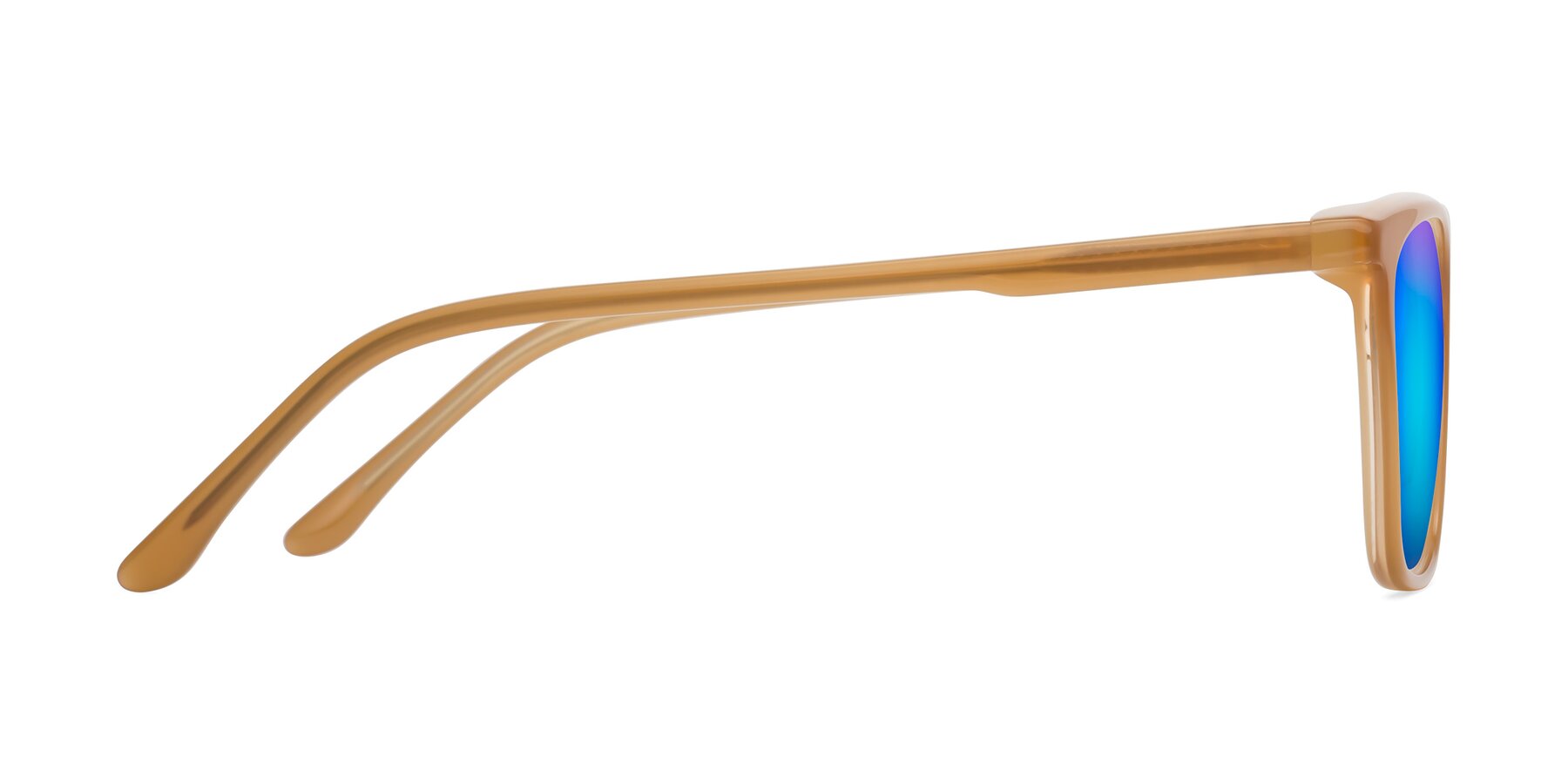 Side of Vigor in Caramel with Blue Mirrored Lenses