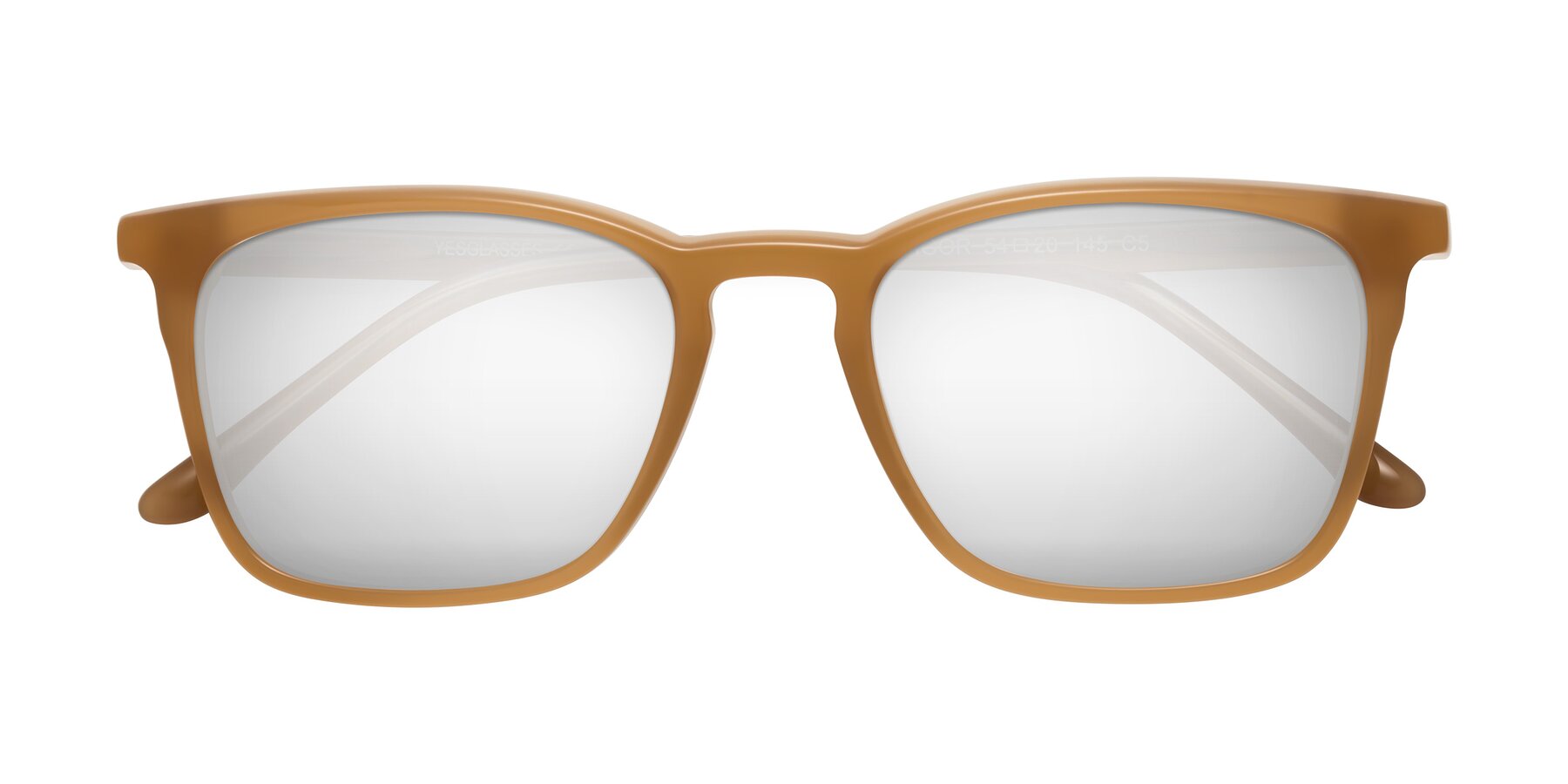 Folded Front of Vigor in Caramel with Silver Mirrored Lenses