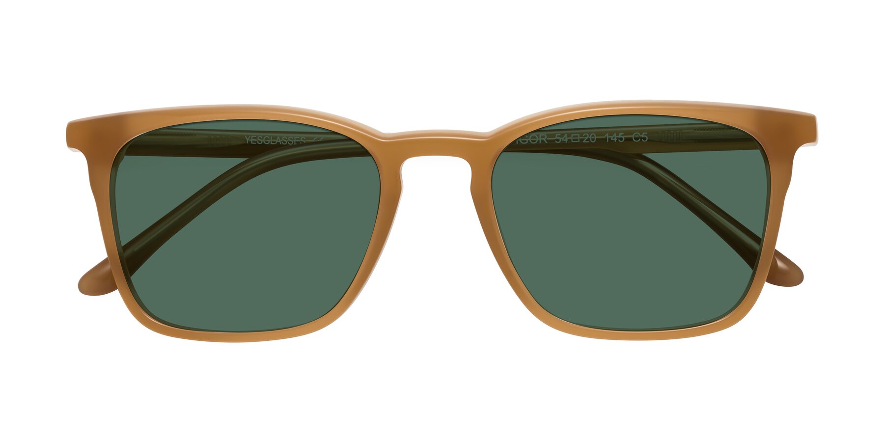 Folded Front of Vigor in Caramel with Green Polarized Lenses