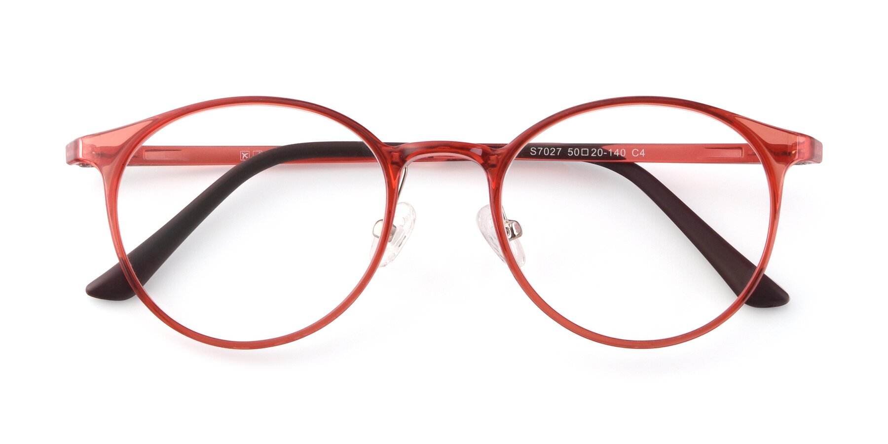 View of S7027 in Transparent Red with Clear Reading Eyeglass Lenses