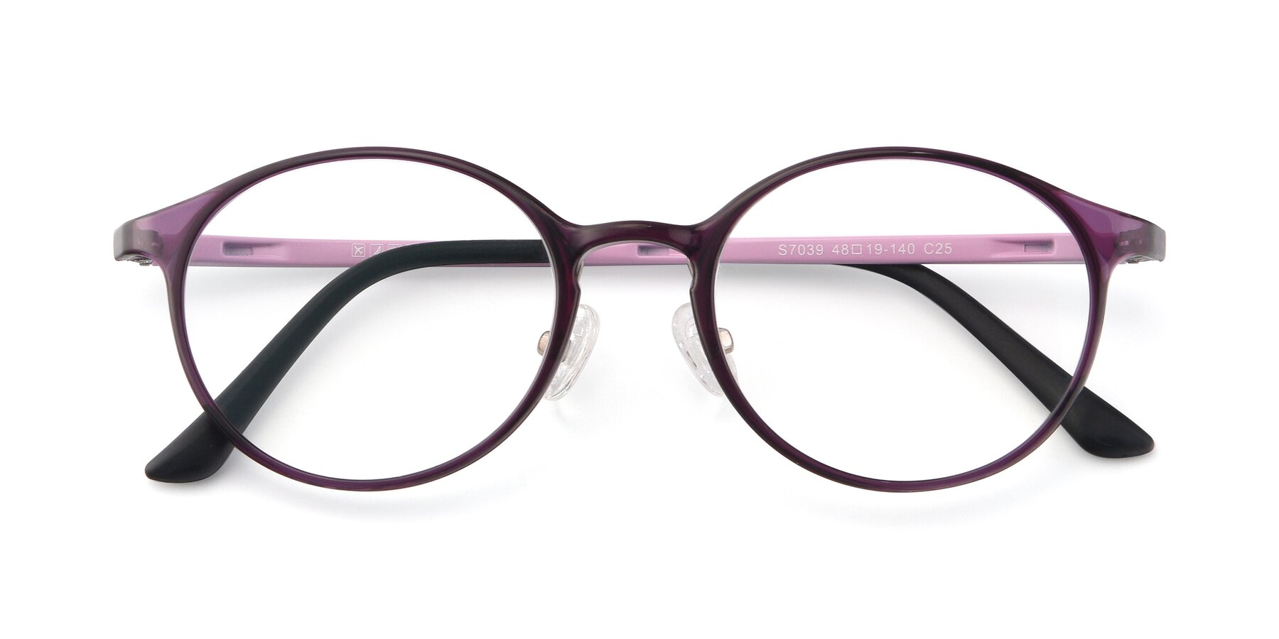 Folded Front of S7039 in Purple-Pink with Clear Reading Eyeglass Lenses