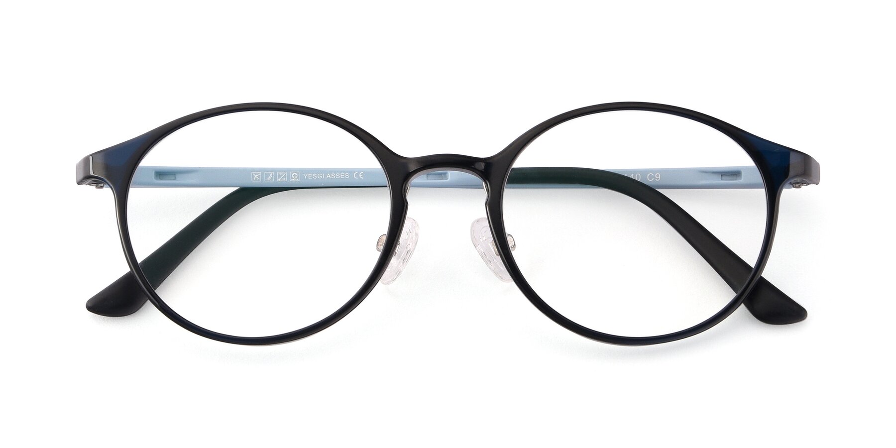 Folded Front of S7039 in Black-Blue with Clear Reading Eyeglass Lenses