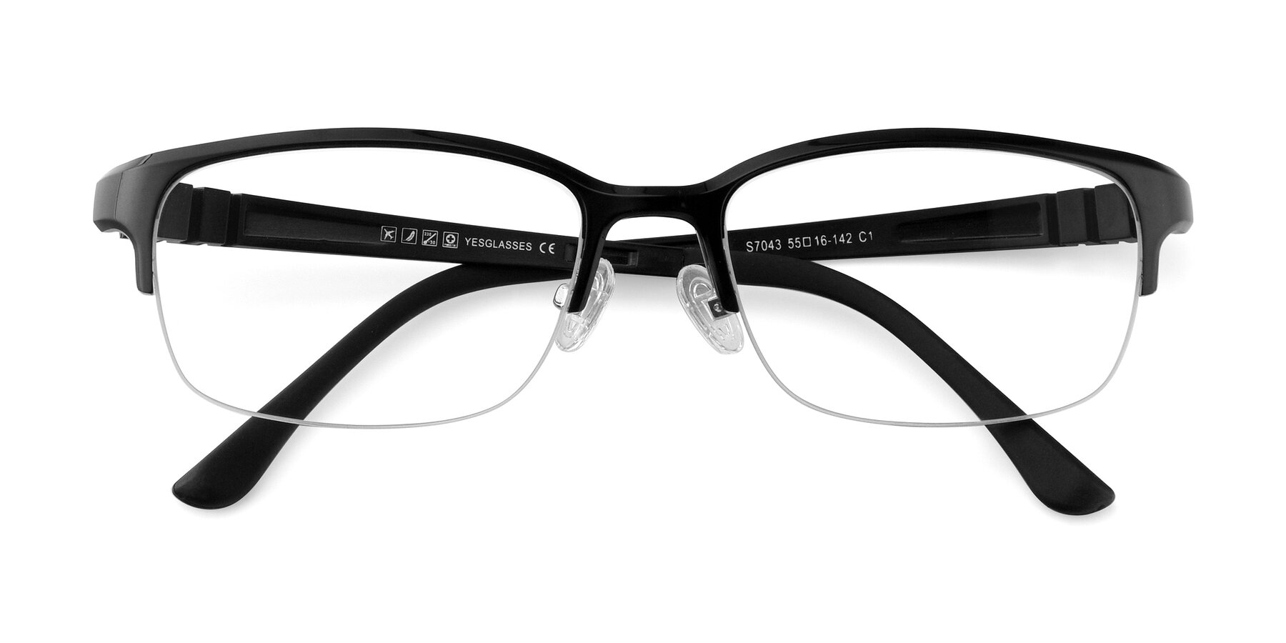 Folded Front of S7043 in Black with Clear Reading Eyeglass Lenses