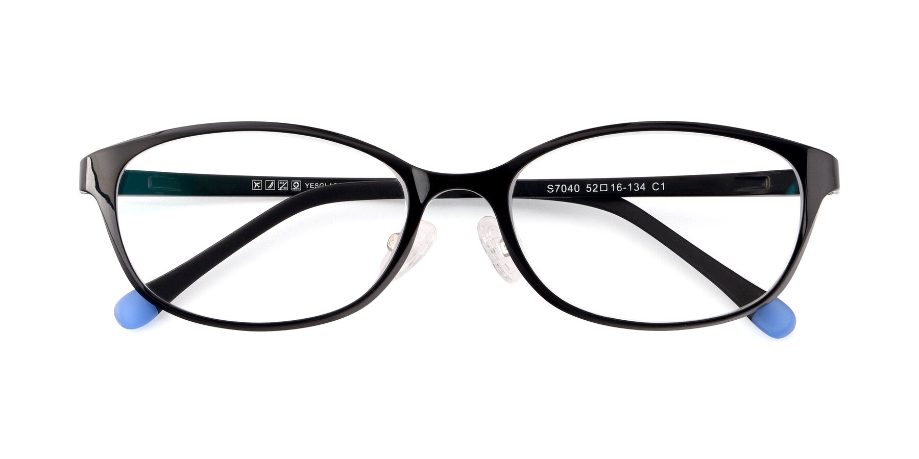 Folded Front of S7040 in Black with Clear Reading Eyeglass Lenses