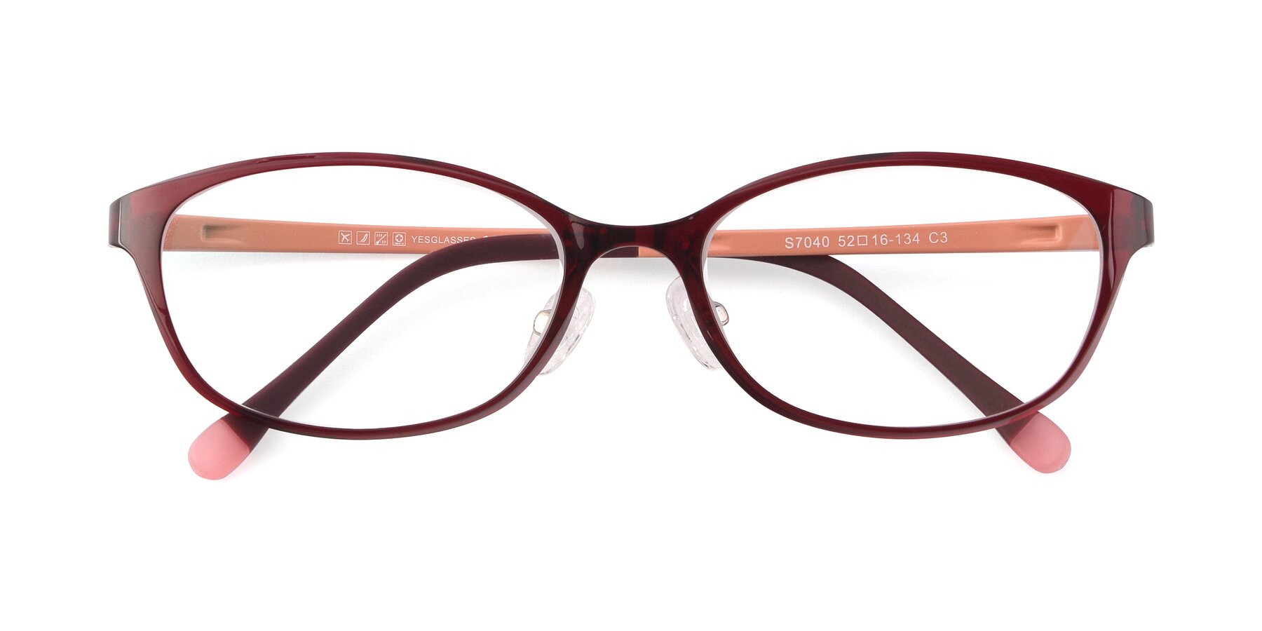 Folded Front of S7040 in Wine with Clear Reading Eyeglass Lenses