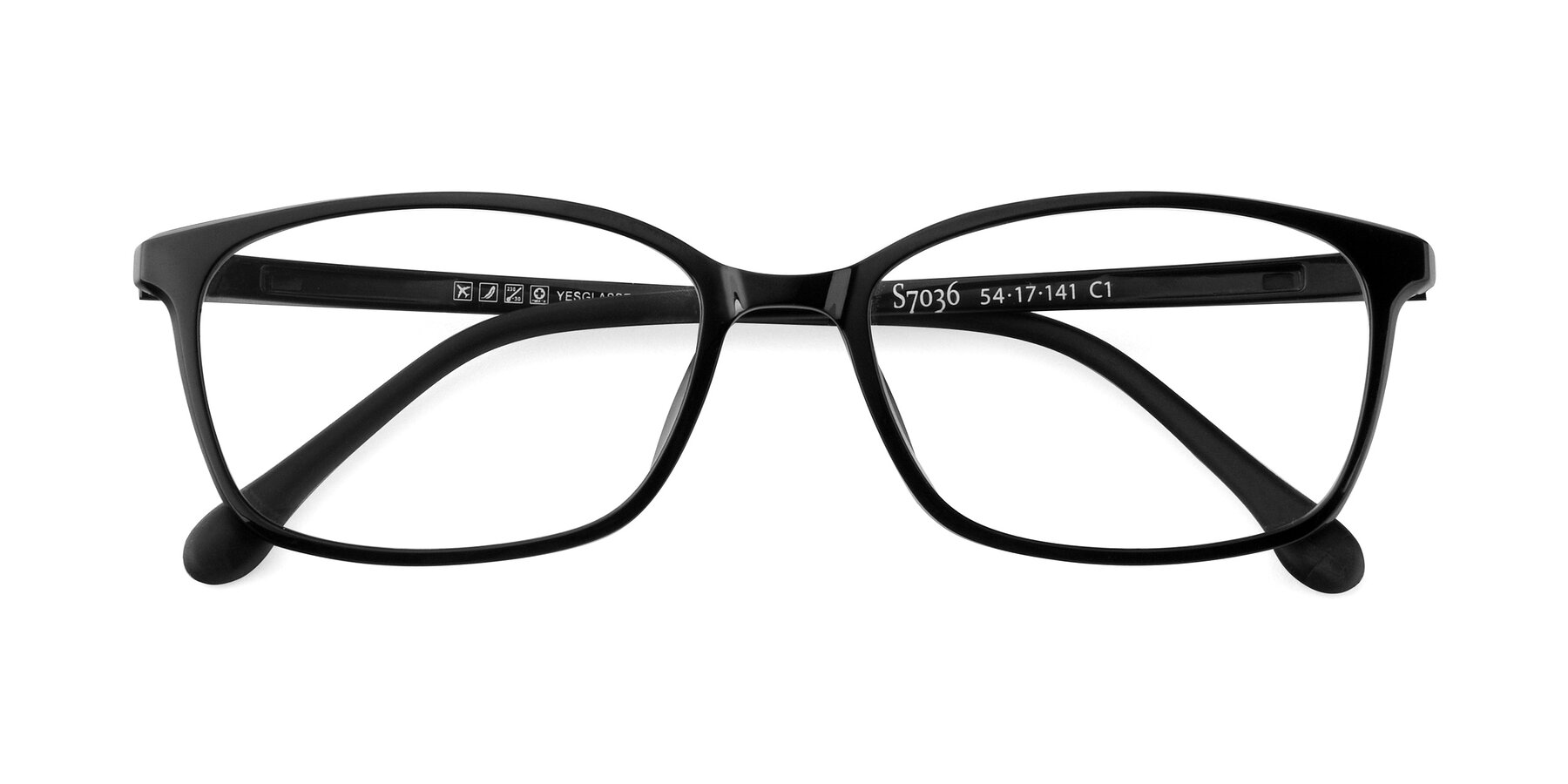 Folded Front of S7036 in Black with Clear Reading Eyeglass Lenses