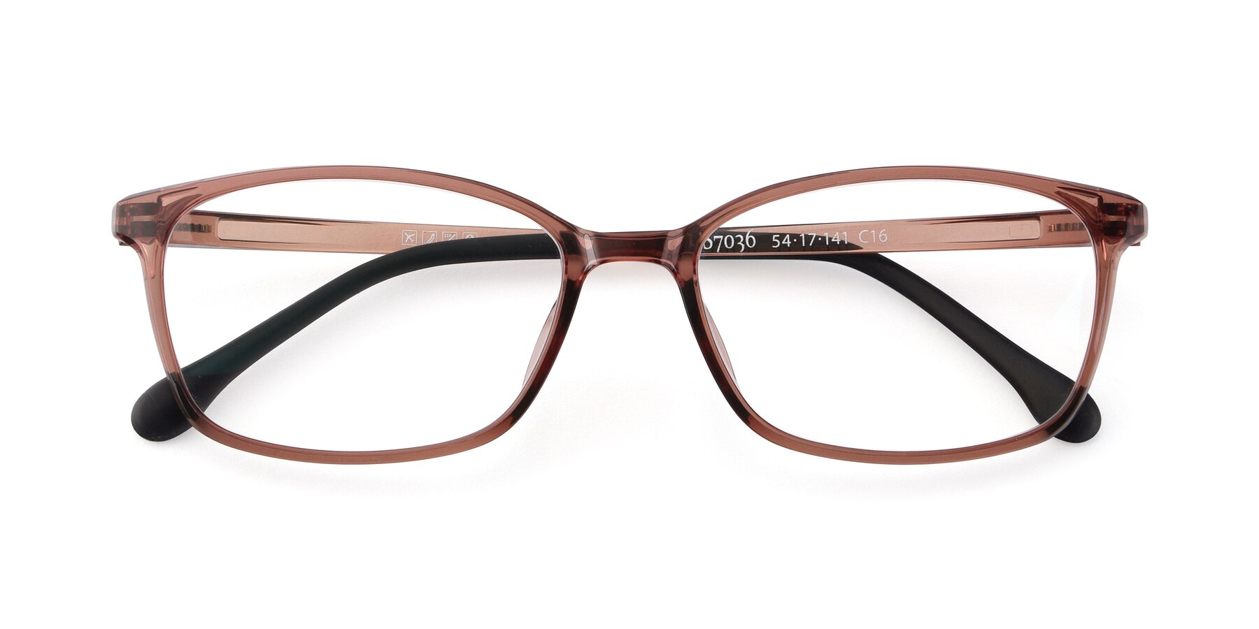 Folded Front of S7036 in Transparent Brown with Clear Reading Eyeglass Lenses