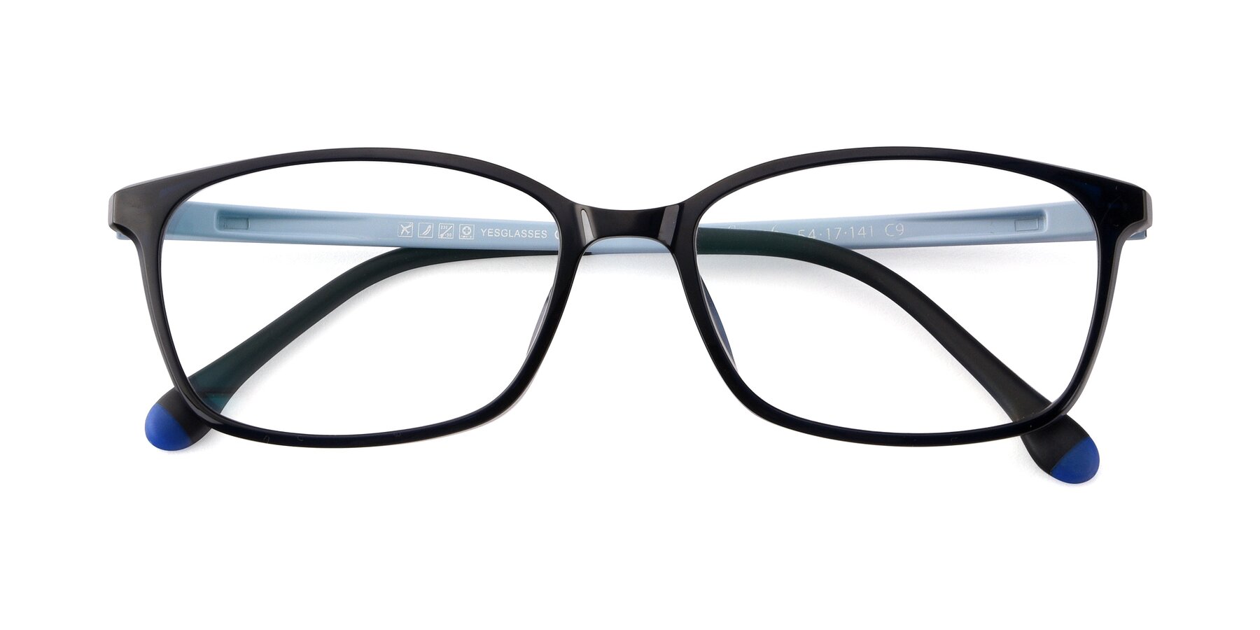 Folded Front of S7036 in Black-Blue with Clear Blue Light Blocking Lenses